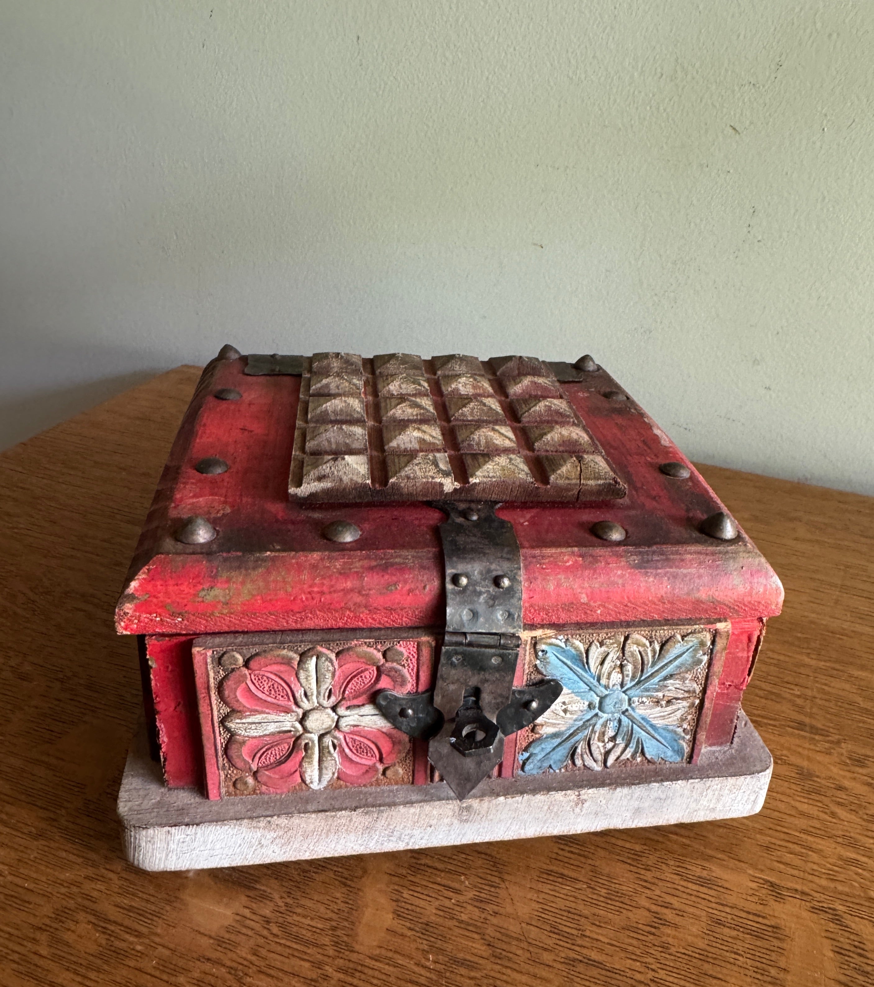 Decorative Wooden Spanish Trinket Box ~ Carved Wood Decorative Latched Box