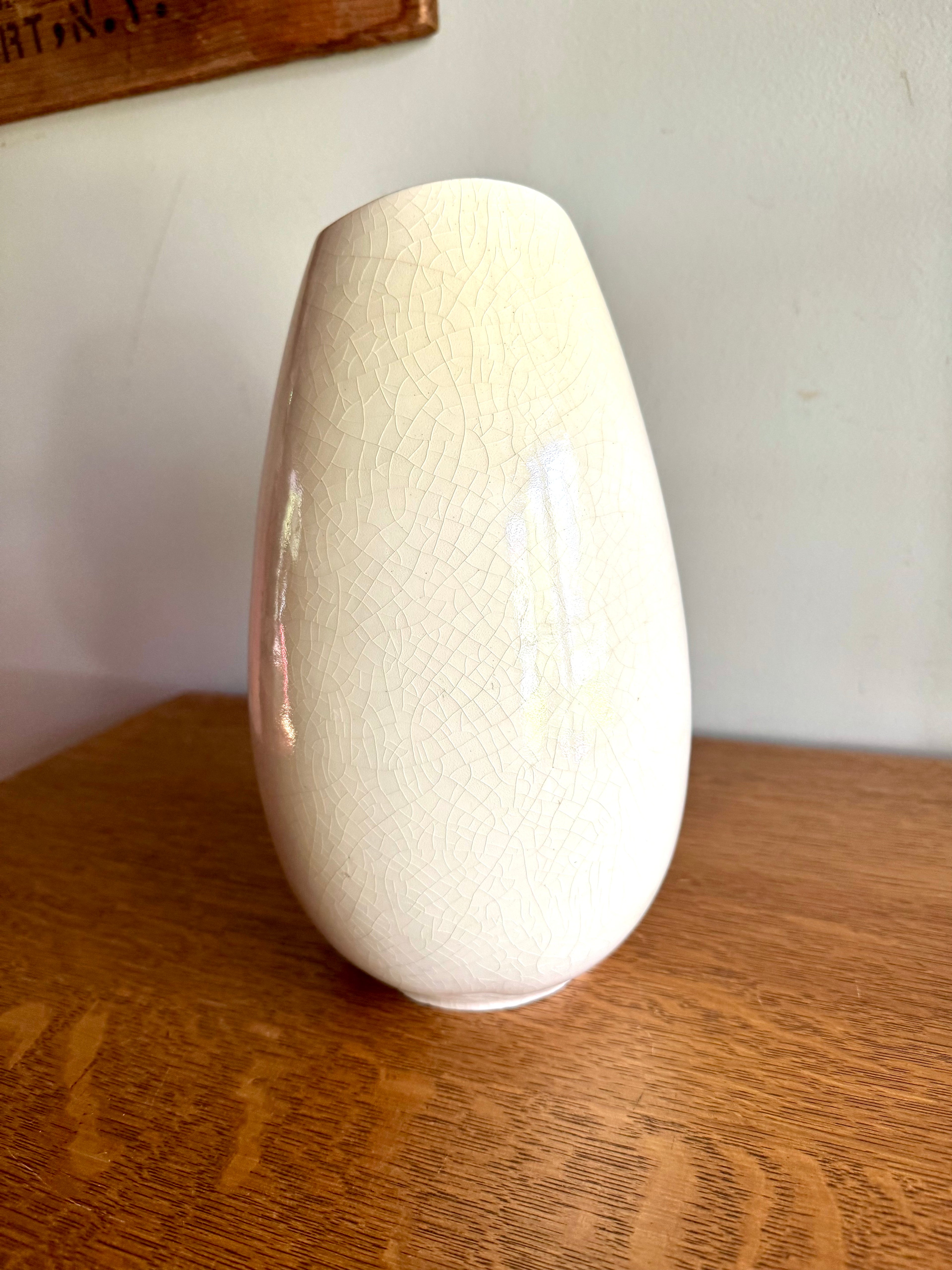 Vintage 1960's Ceramic Vase | White Pottery Vase | Stoneware Pottery Vase | Signed MJH Studio Ceramic Vase | White Crazed Vase