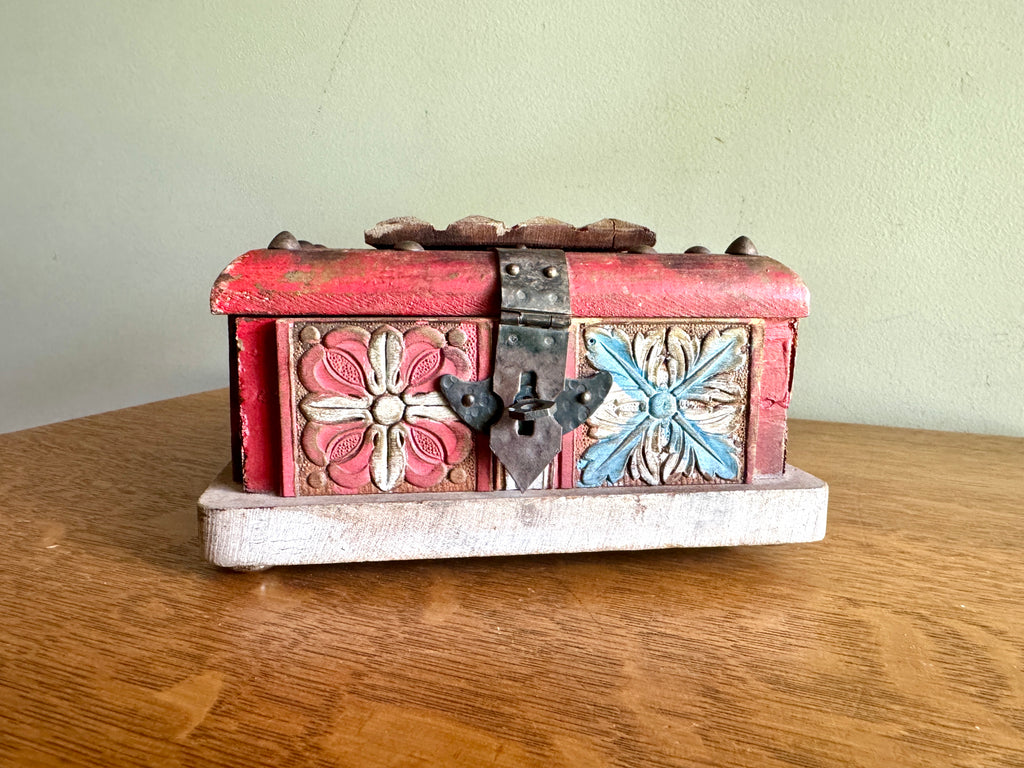 Decorative Wooden Spanish Trinket Box ~ Carved Wood Decorative Latched Box
