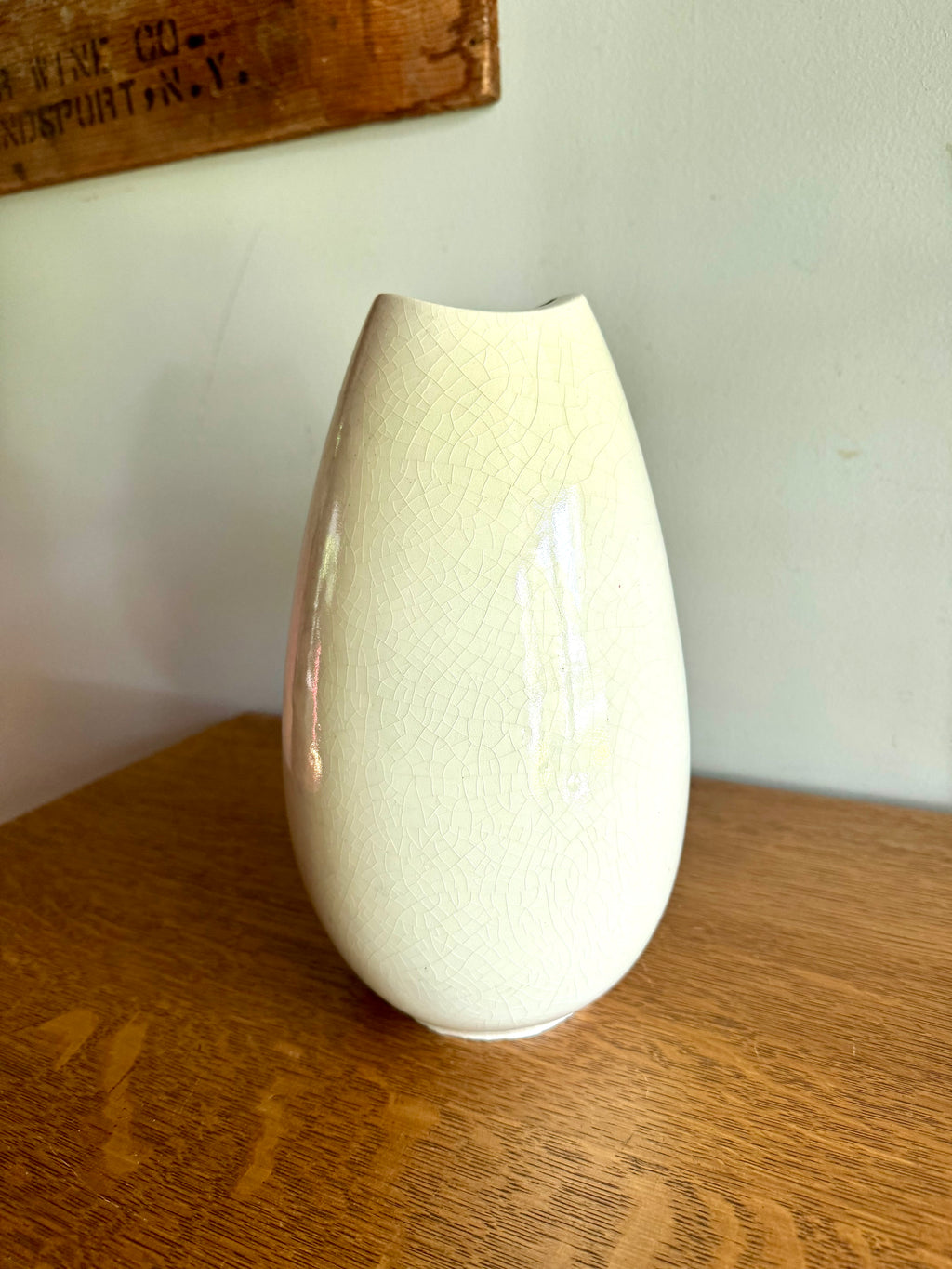 Vintage 1960's Ceramic Vase | White Pottery Vase | Stoneware Pottery Vase | Signed MJH Studio Ceramic Vase | White Crazed Vase
