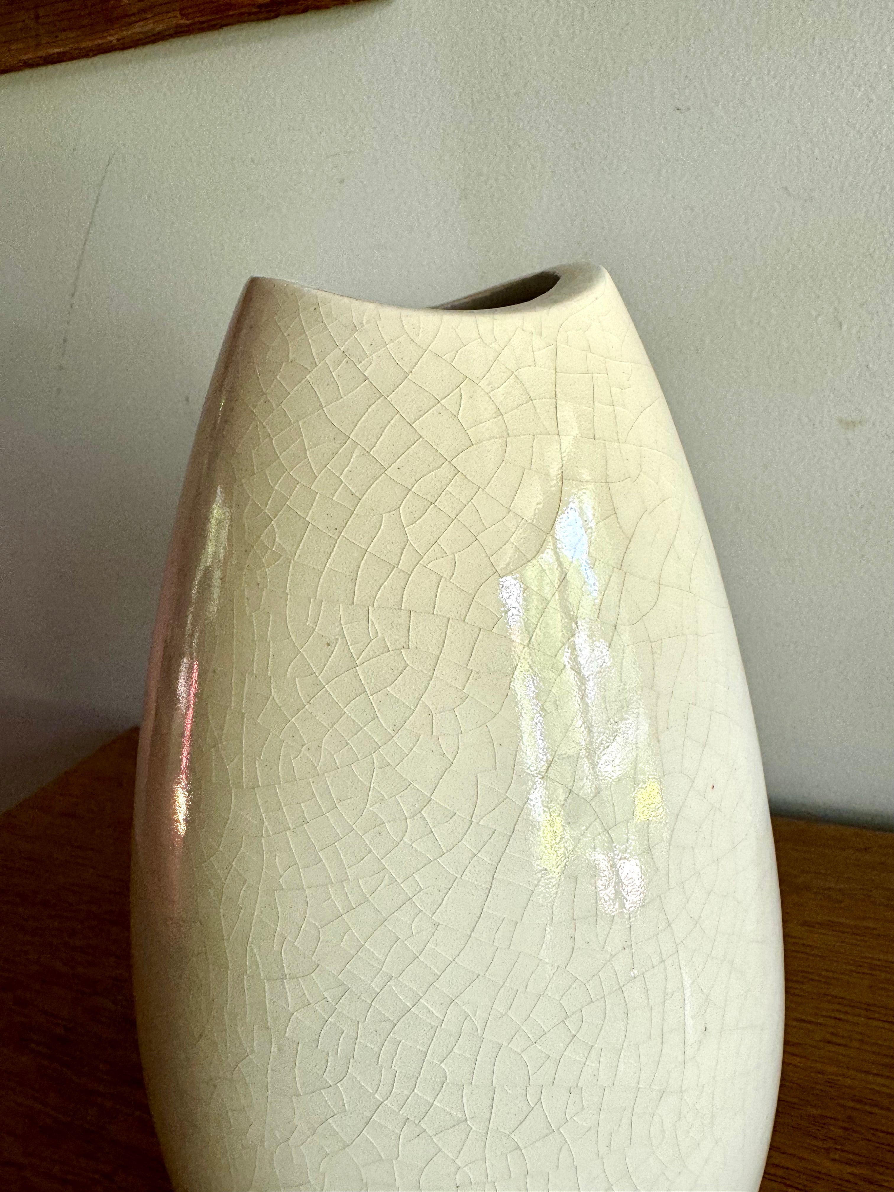 Vintage 1960's Ceramic Vase | White Pottery Vase | Stoneware Pottery Vase | Signed MJH Studio Ceramic Vase | White Crazed Vase