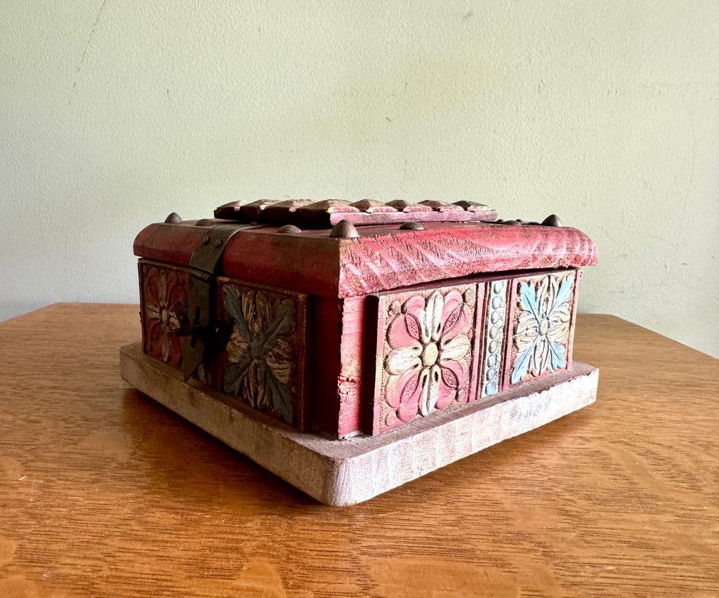Decorative Wooden Spanish Trinket Box ~ Carved Wood Decorative Latched Box