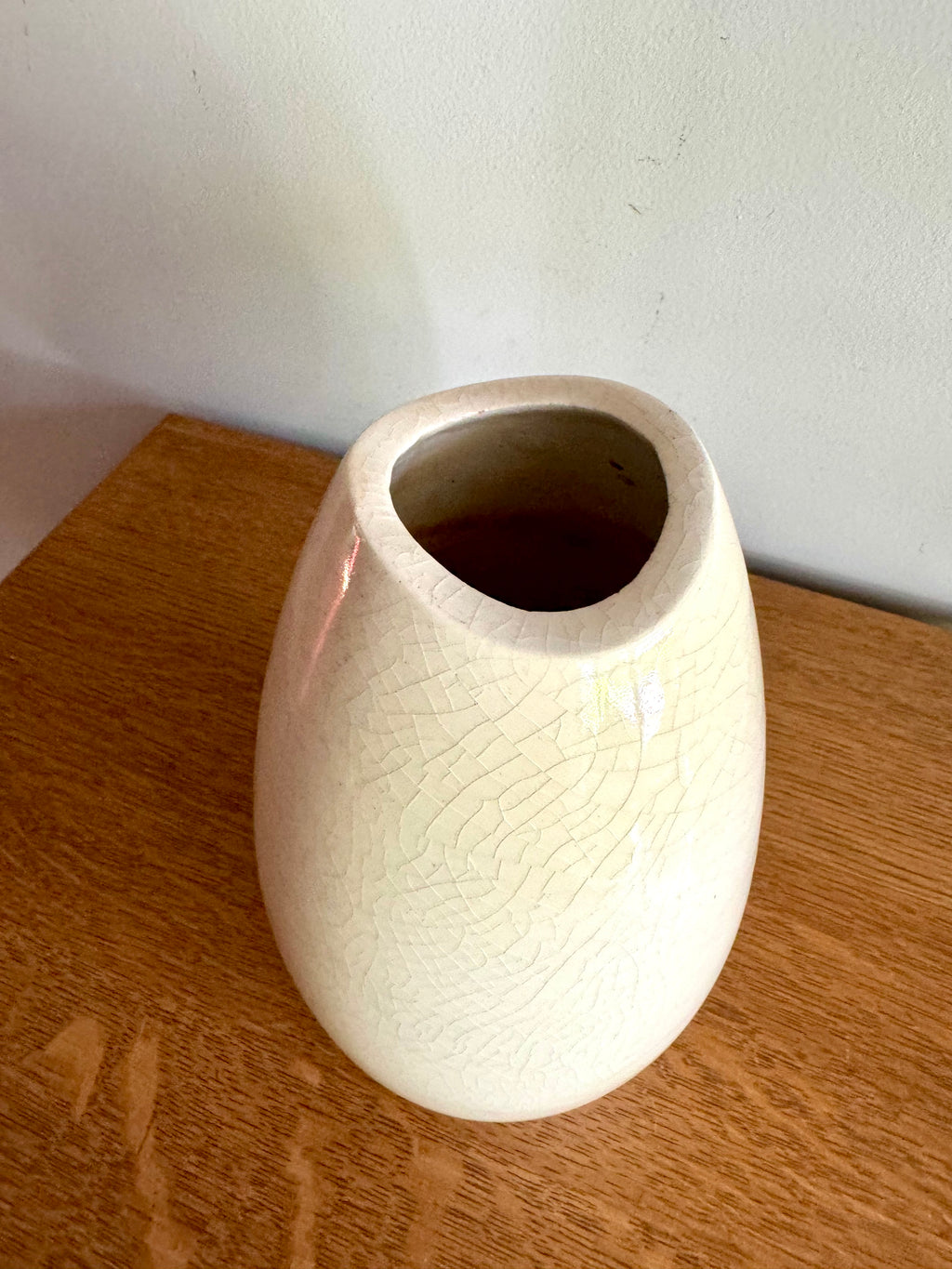 Vintage 1960's Ceramic Vase | White Pottery Vase | Stoneware Pottery Vase | Signed MJH Studio Ceramic Vase | White Crazed Vase