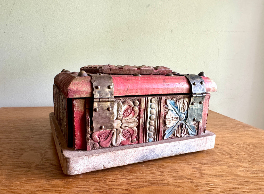 Decorative Wooden Spanish Trinket Box ~ Carved Wood Decorative Latched Box