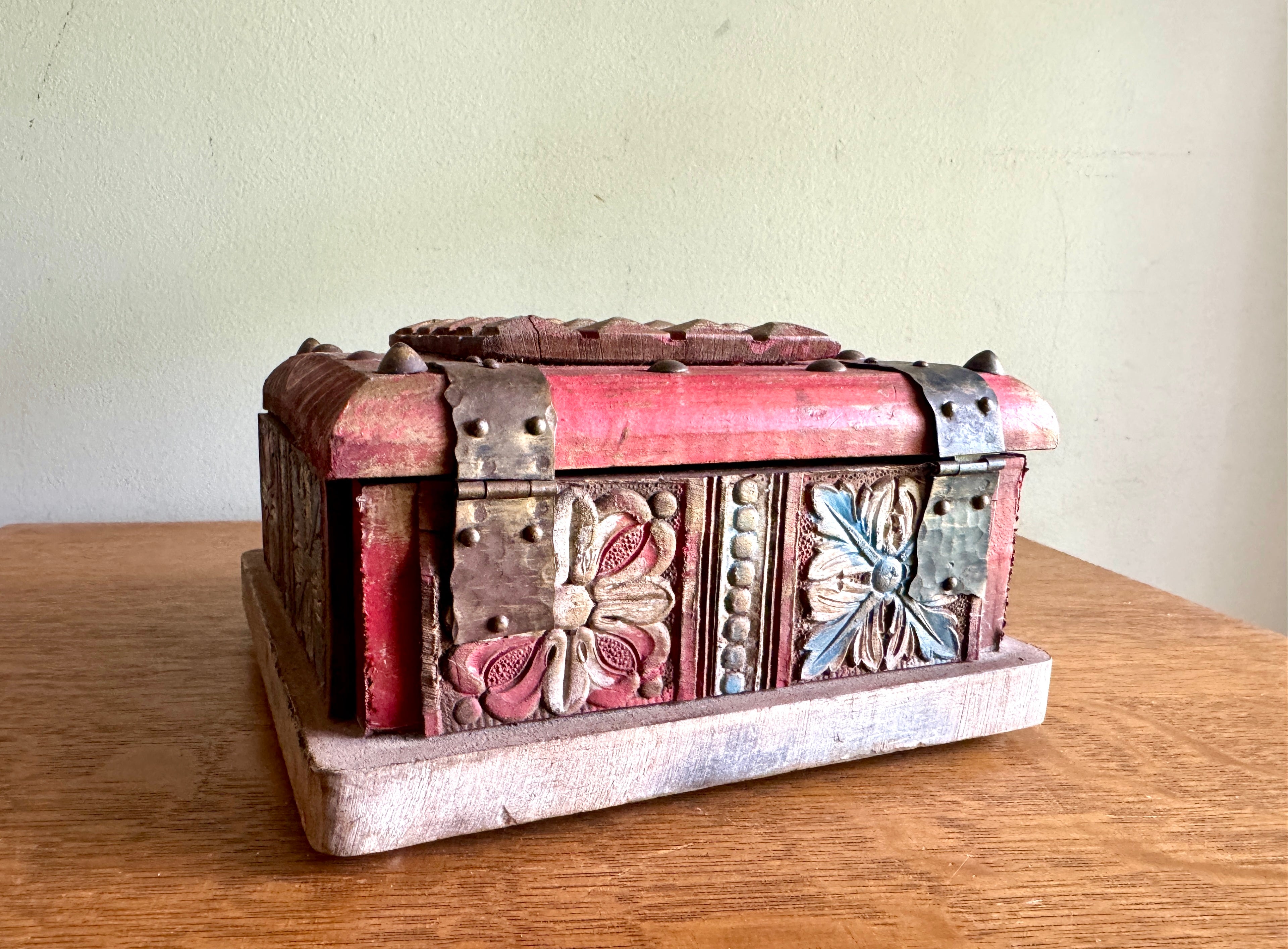 Decorative Wooden Spanish Trinket Box ~ Carved Wood Decorative Latched Box