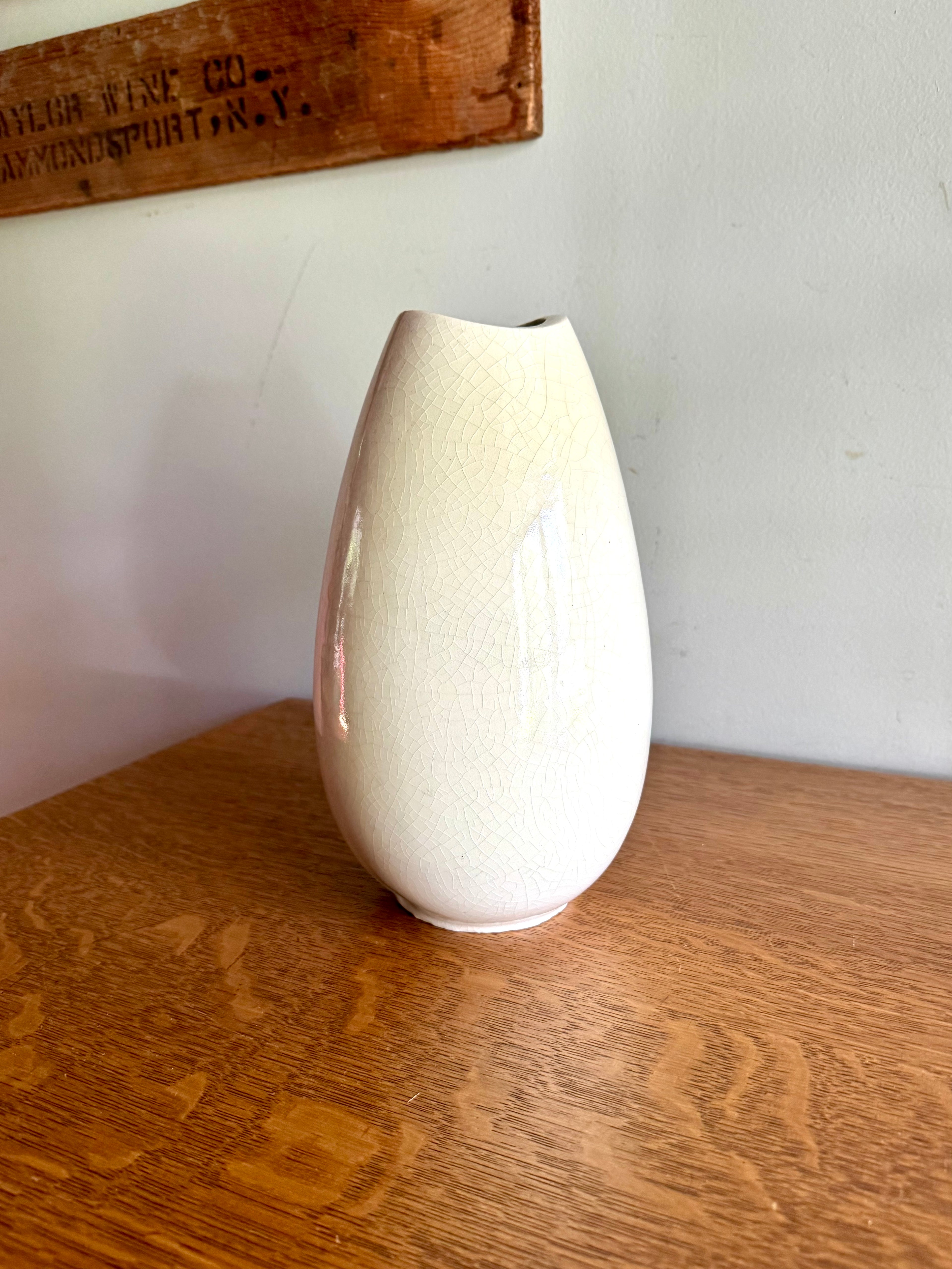 Vintage 1960's Ceramic Vase | White Pottery Vase | Stoneware Pottery Vase | Signed MJH Studio Ceramic Vase | White Crazed Vase