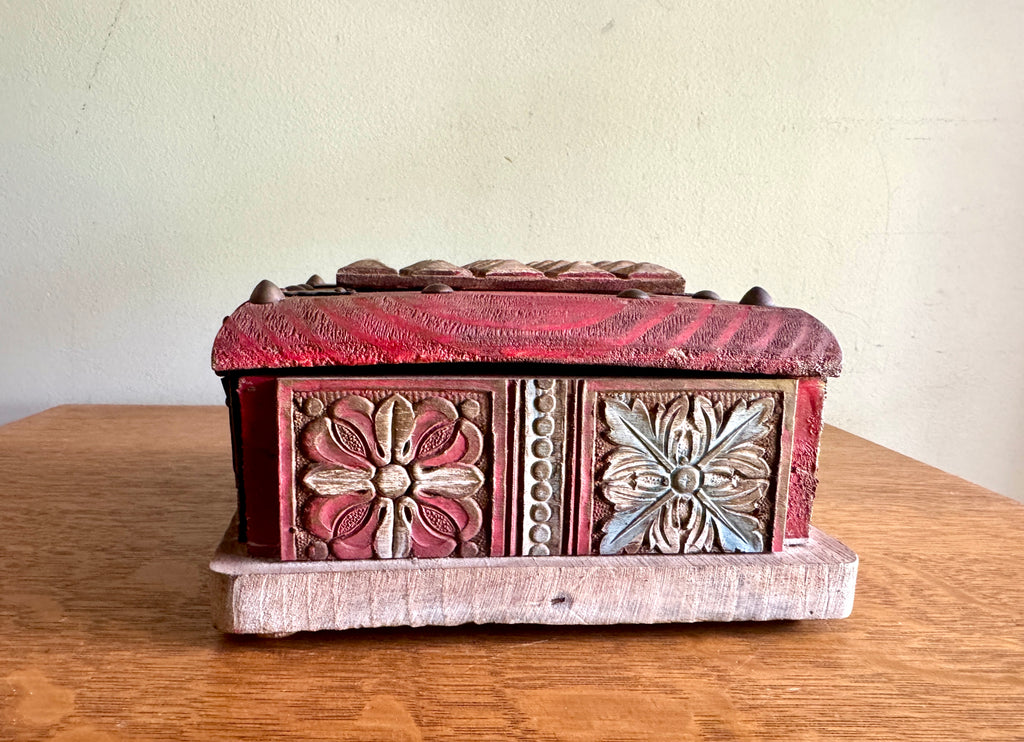 Decorative Wooden Spanish Trinket Box ~ Carved Wood Decorative Latched Box