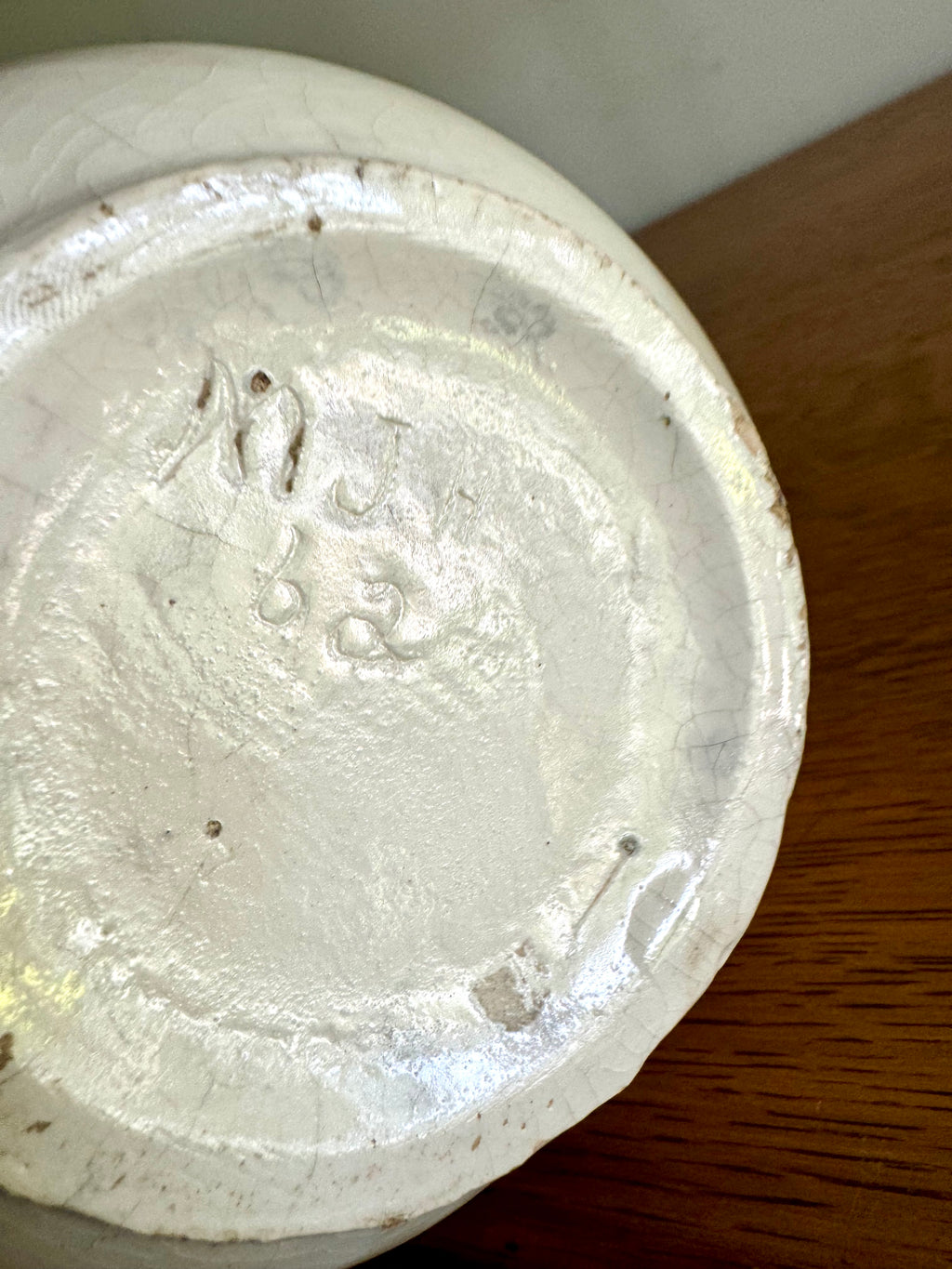 Vintage 1960's Ceramic Vase | White Pottery Vase | Stoneware Pottery Vase | Signed MJH Studio Ceramic Vase | White Crazed Vase