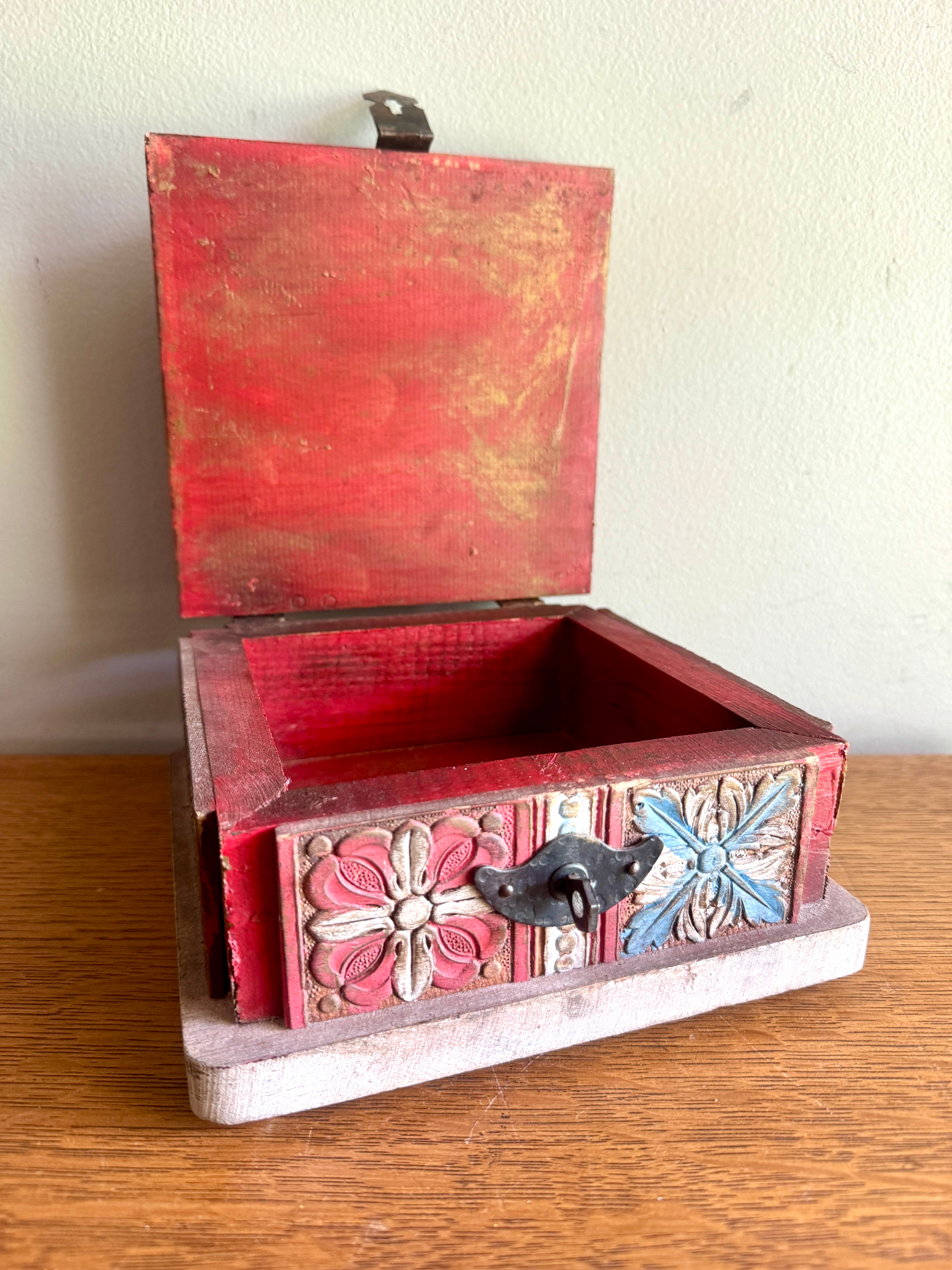 Decorative Wooden Spanish Trinket Box ~ Carved Wood Decorative Latched Box