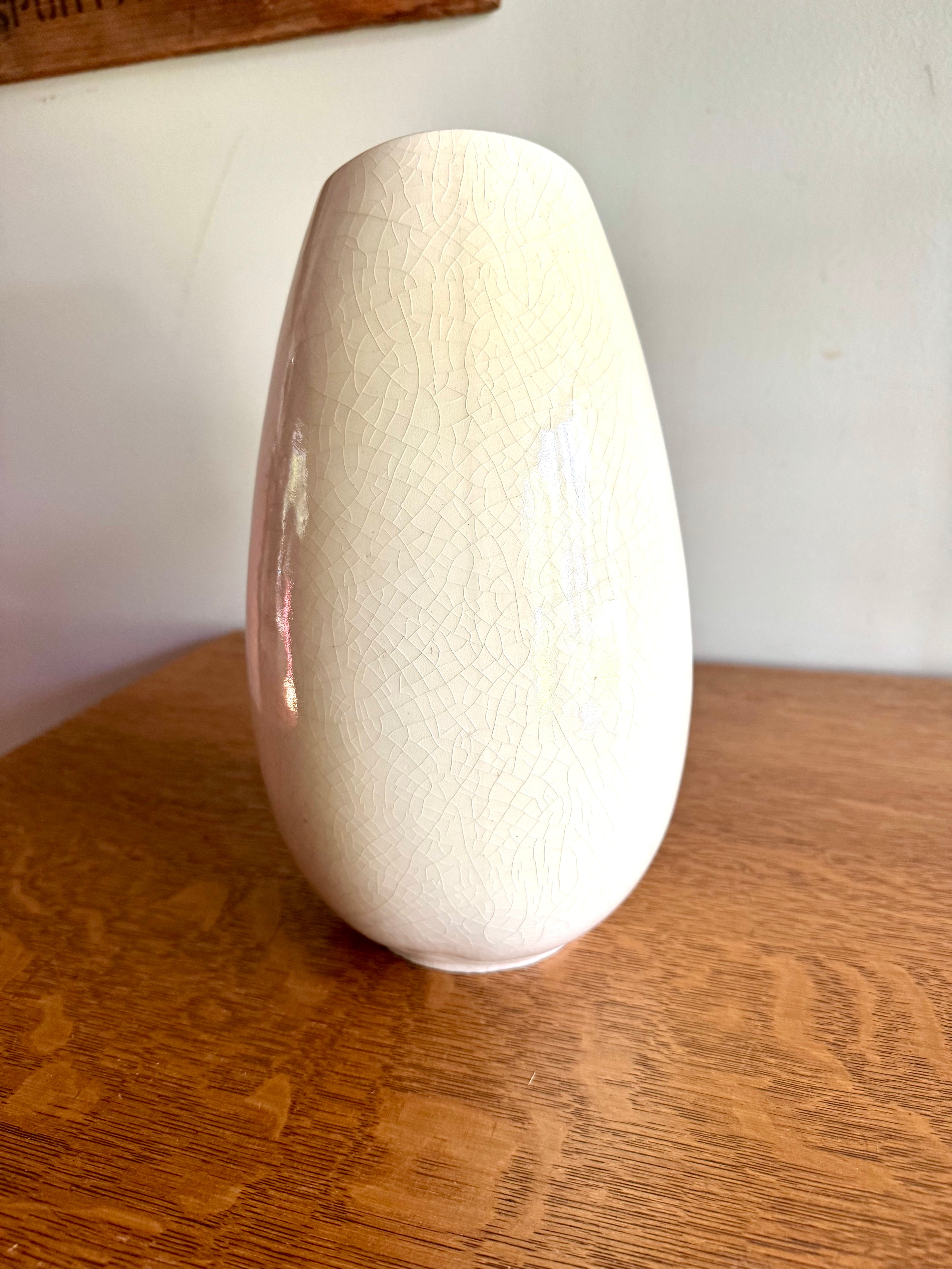 Vintage 1960's Ceramic Vase | White Pottery Vase | Stoneware Pottery Vase | Signed MJH Studio Ceramic Vase | White Crazed Vase