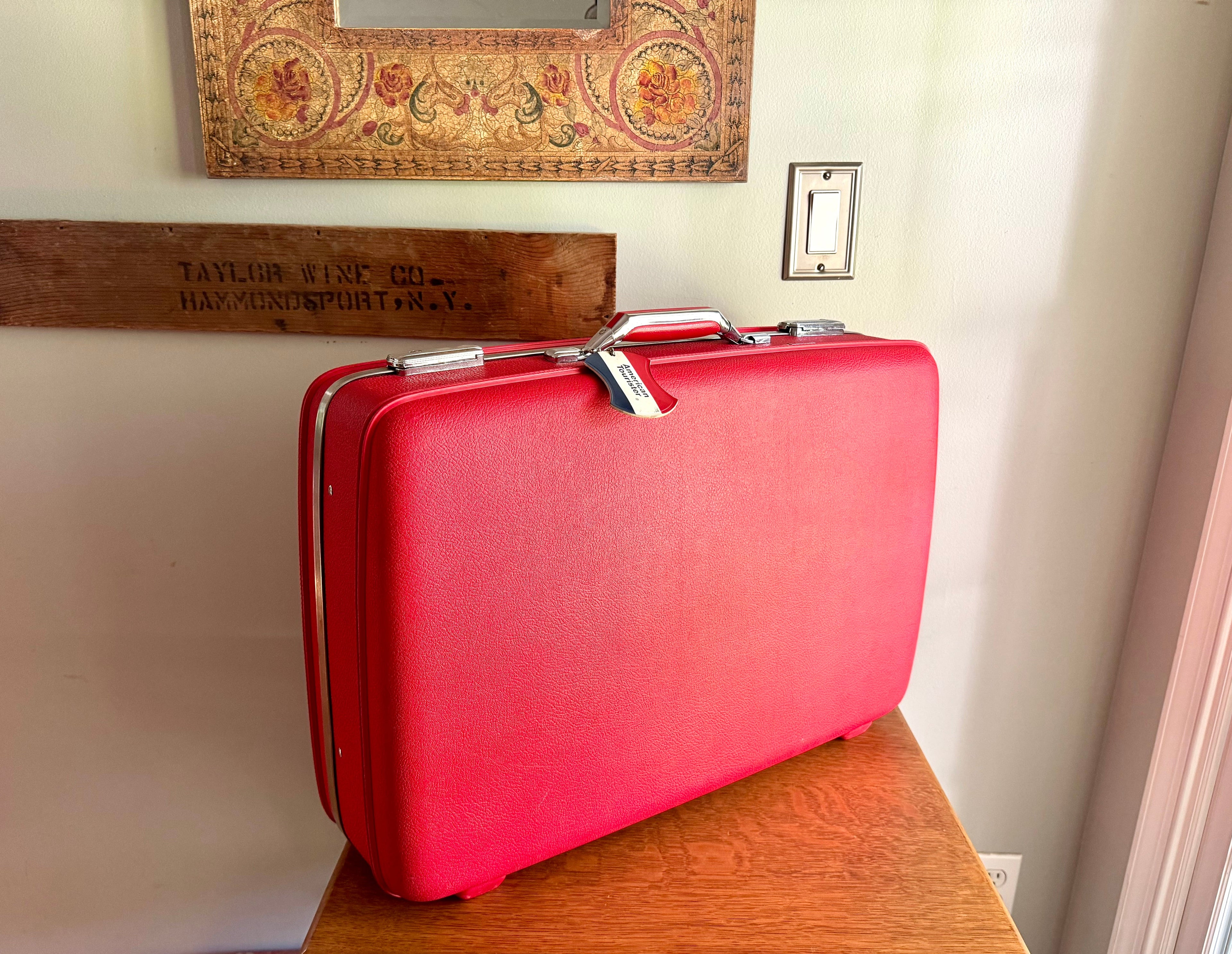 Medium American Tourister Red Suitcase | Vintage Red Travel Case | Mid Century Red Hardshell Suitcase | Red Overnight Case| Travel Bag