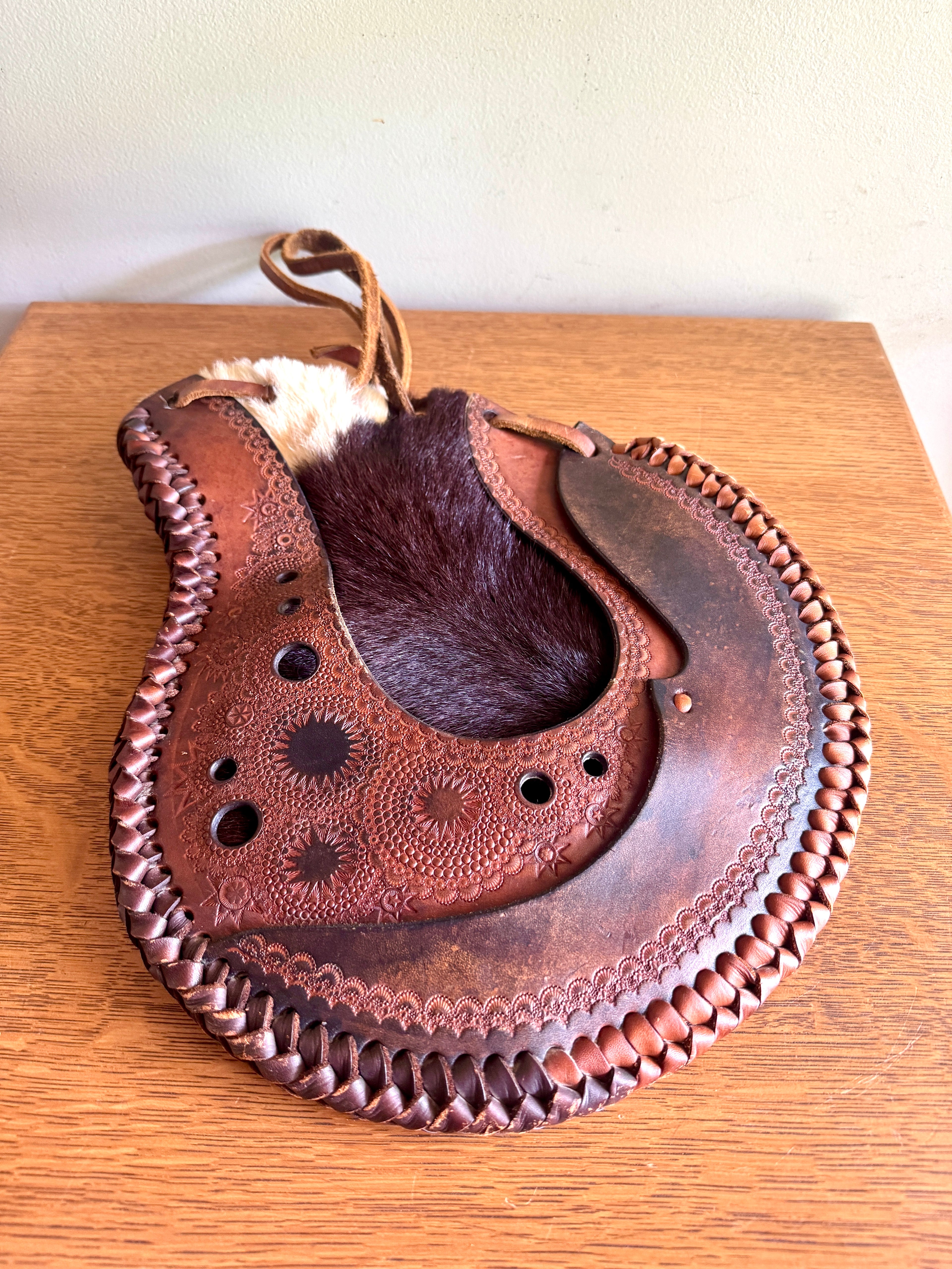 70's Hand Tooled Western Leather Wine Satchel ~ Tooled Leather Satchel Bag ~ Leather Western Leather Bag