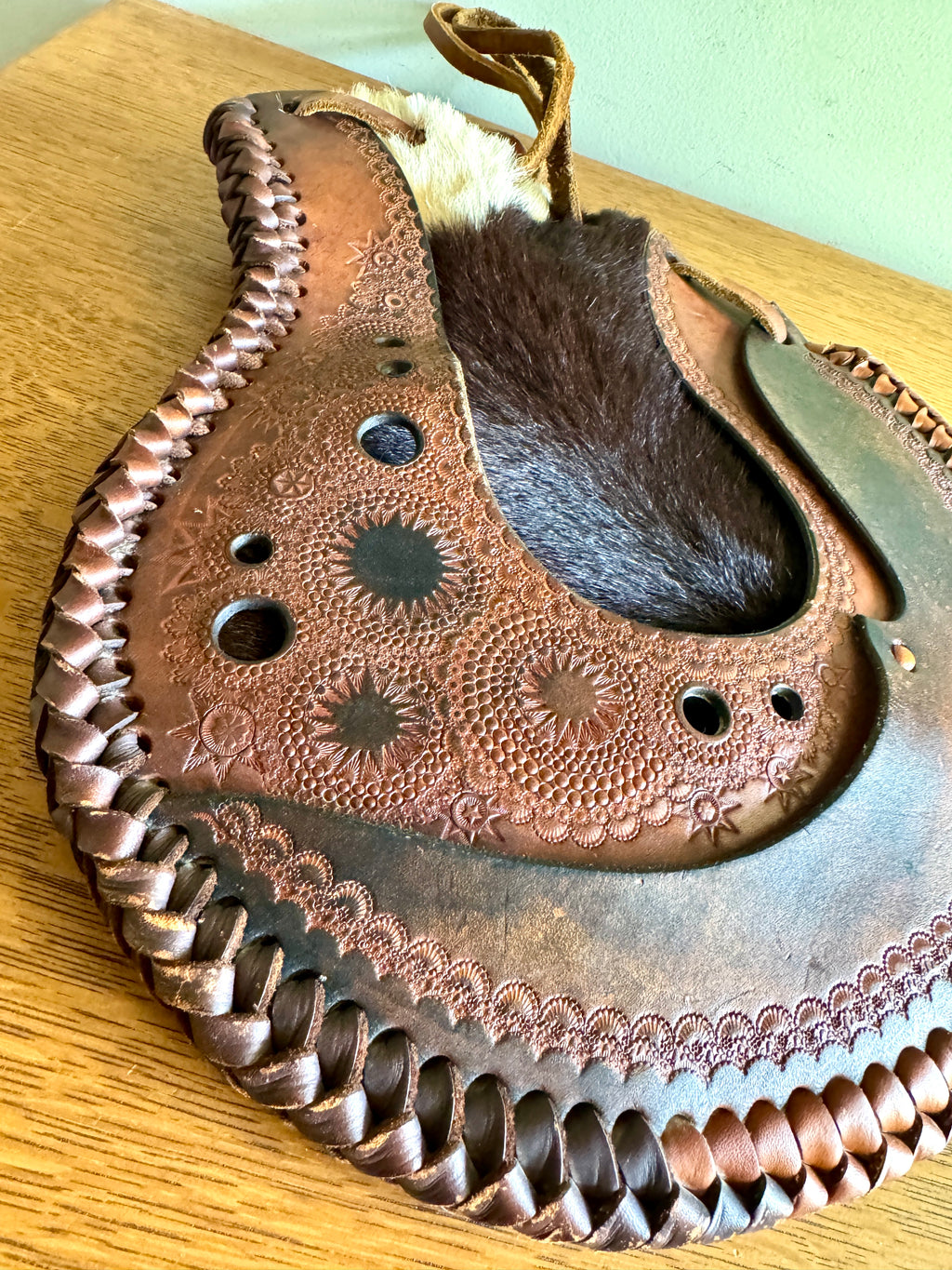 70's Hand Tooled Western Leather Wine Satchel ~ Tooled Leather Satchel Bag ~ Leather Western Leather Bag
