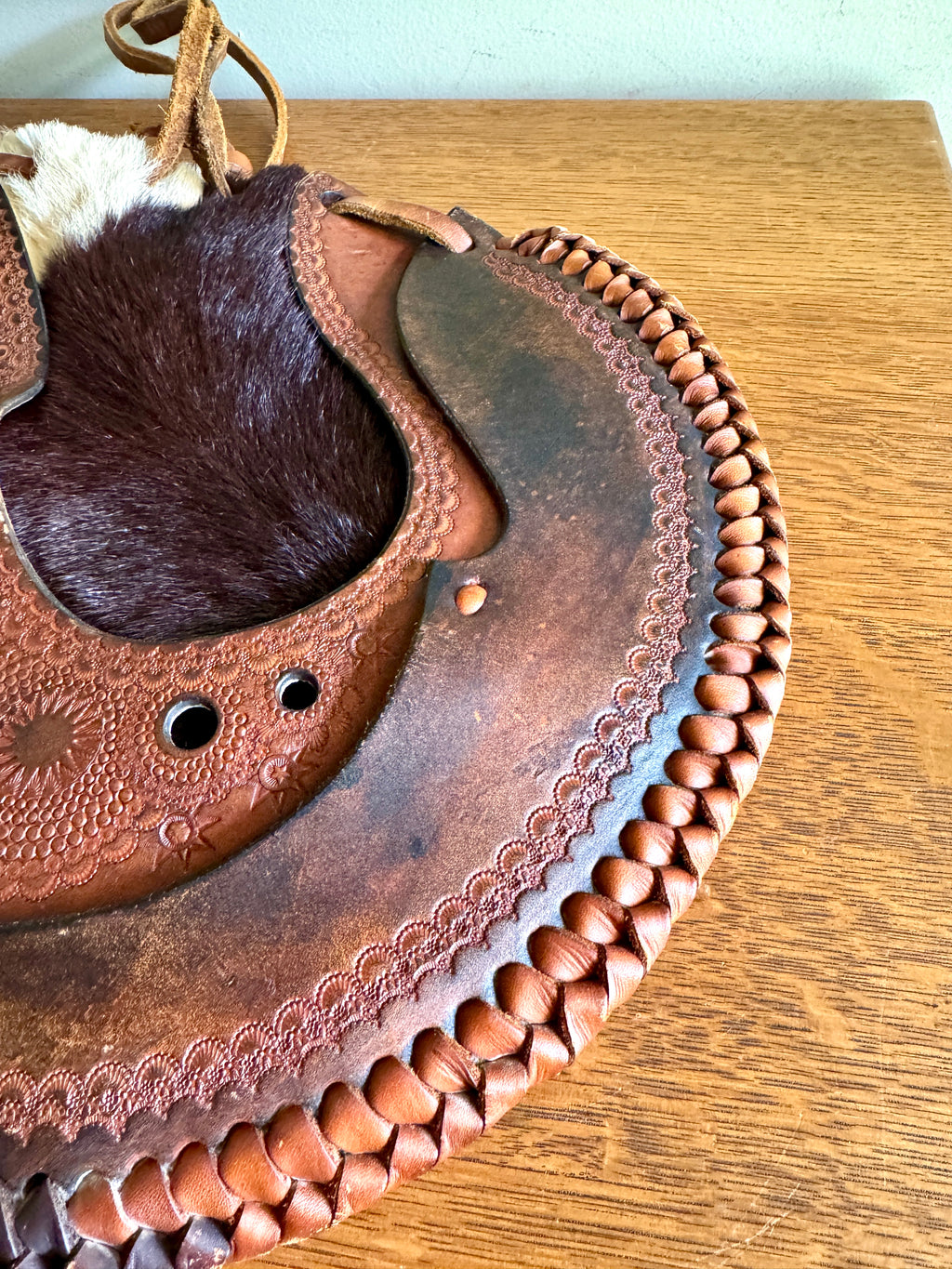 70's Hand Tooled Western Leather Wine Satchel ~ Tooled Leather Satchel Bag ~ Leather Western Leather Bag
