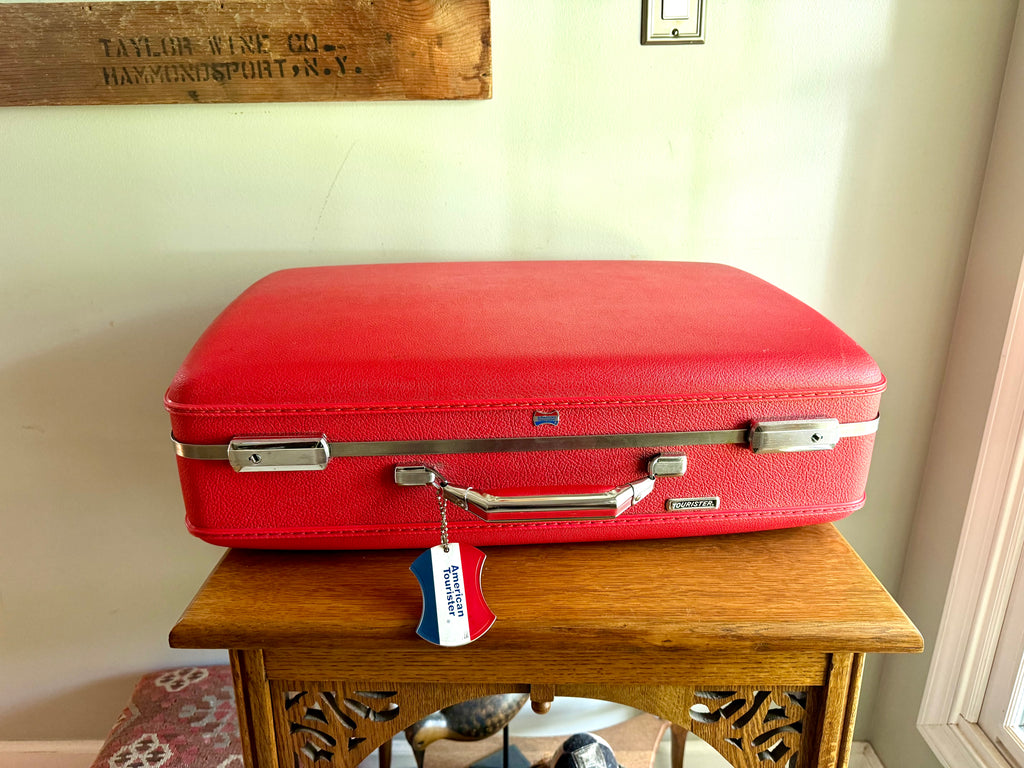 Medium American Tourister Red Suitcase | Vintage Red Travel Case | Mid Century Red Hardshell Suitcase | Red Overnight Case| Travel Bag