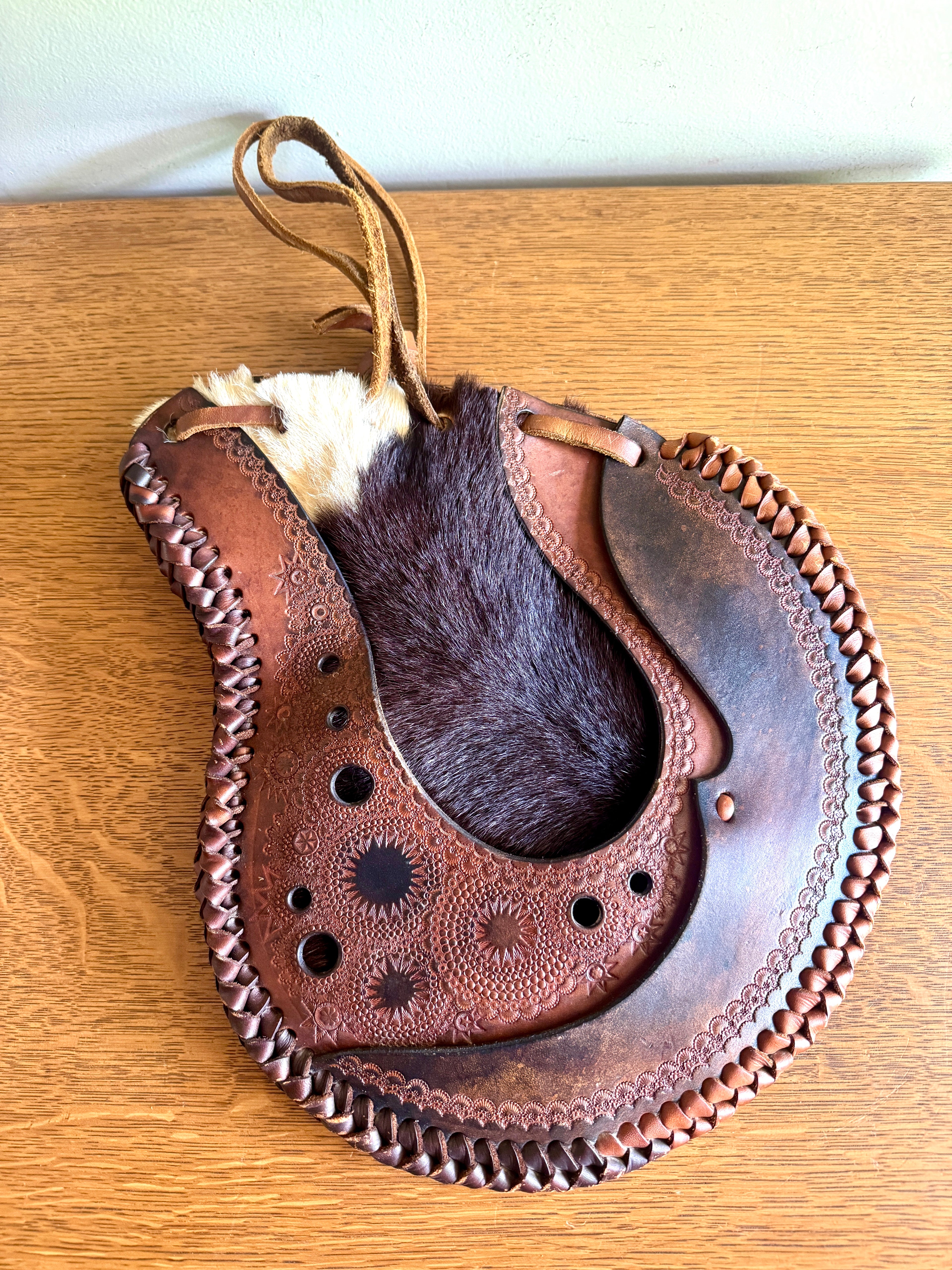 70's Hand Tooled Western Leather Wine Satchel ~ Tooled Leather Satchel Bag ~ Leather Western Leather Bag