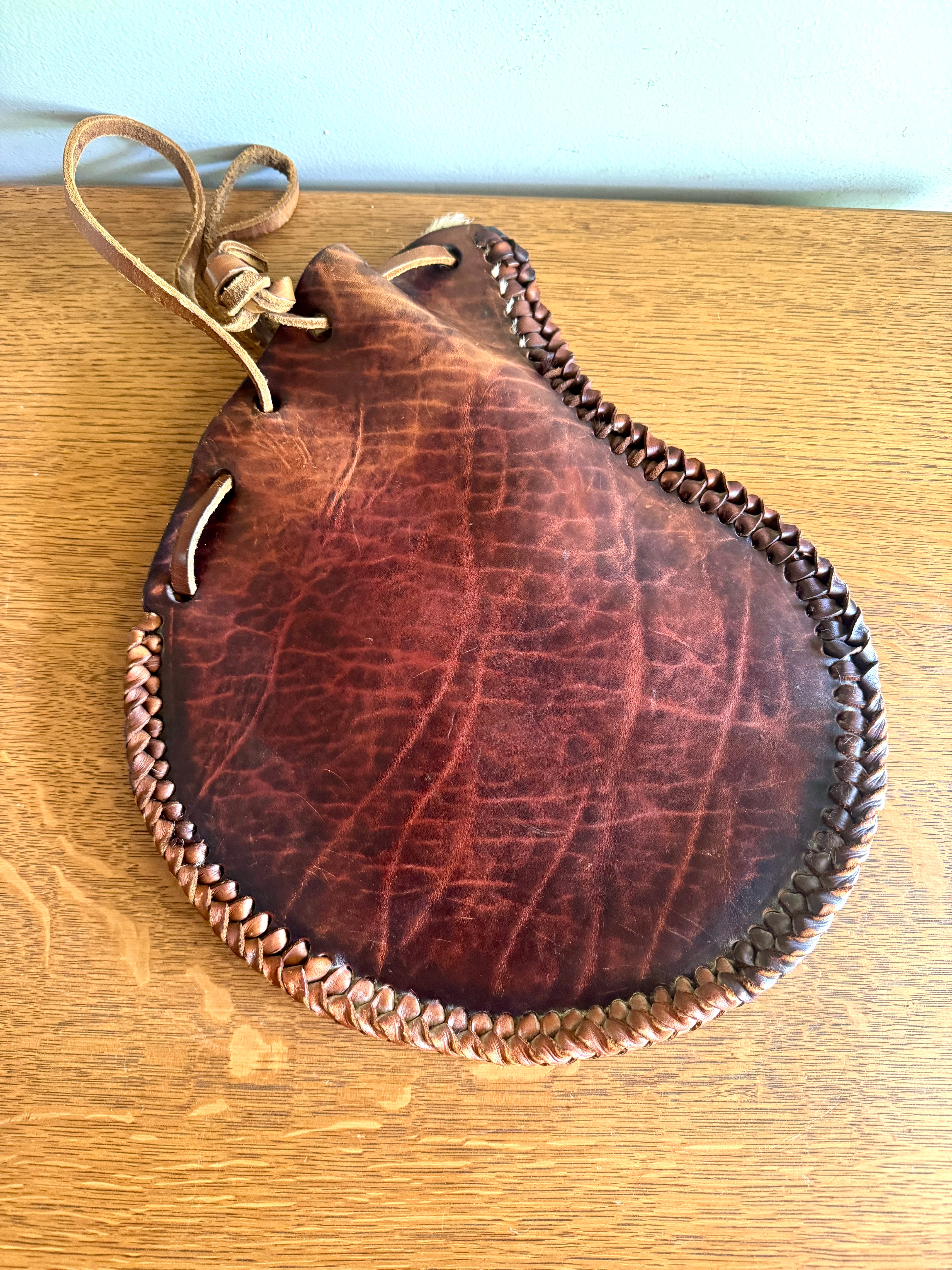 70's Hand Tooled Western Leather Wine Satchel ~ Tooled Leather Satchel Bag ~ Leather Western Leather Bag