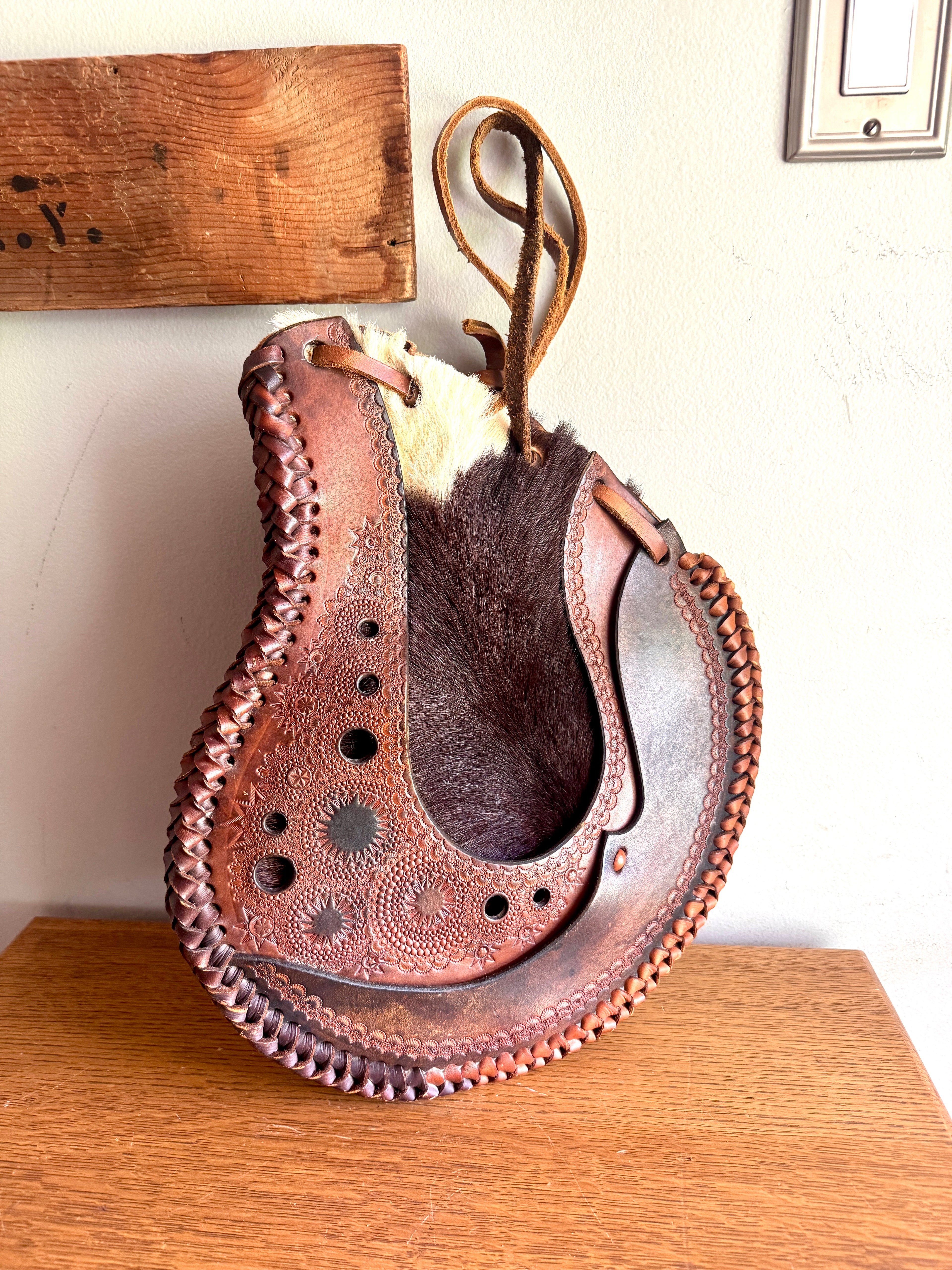 70's Hand Tooled Western Leather Wine Satchel ~ Tooled Leather Satchel Bag ~ Leather Western Leather Bag