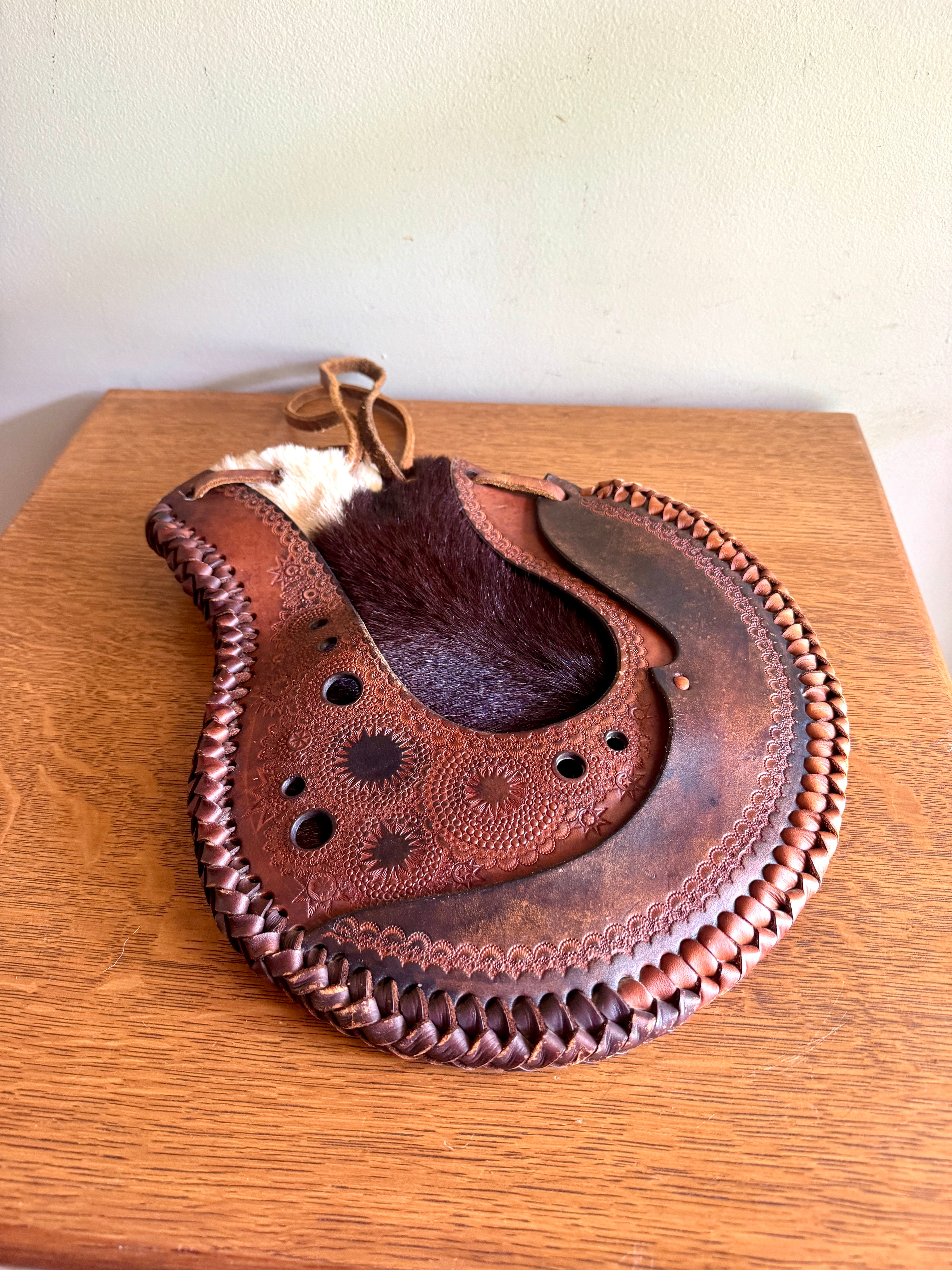 70's Hand Tooled Western Leather Wine Satchel ~ Tooled Leather Satchel Bag ~ Leather Western Leather Bag