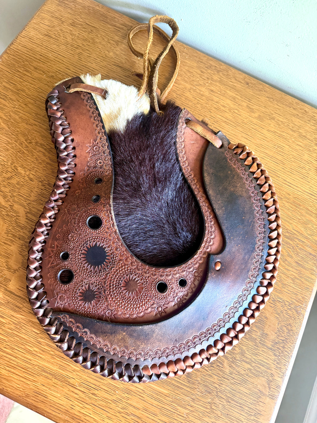 70's Hand Tooled Western Leather Wine Satchel ~ Tooled Leather Satchel Bag ~ Leather Western Leather Bag