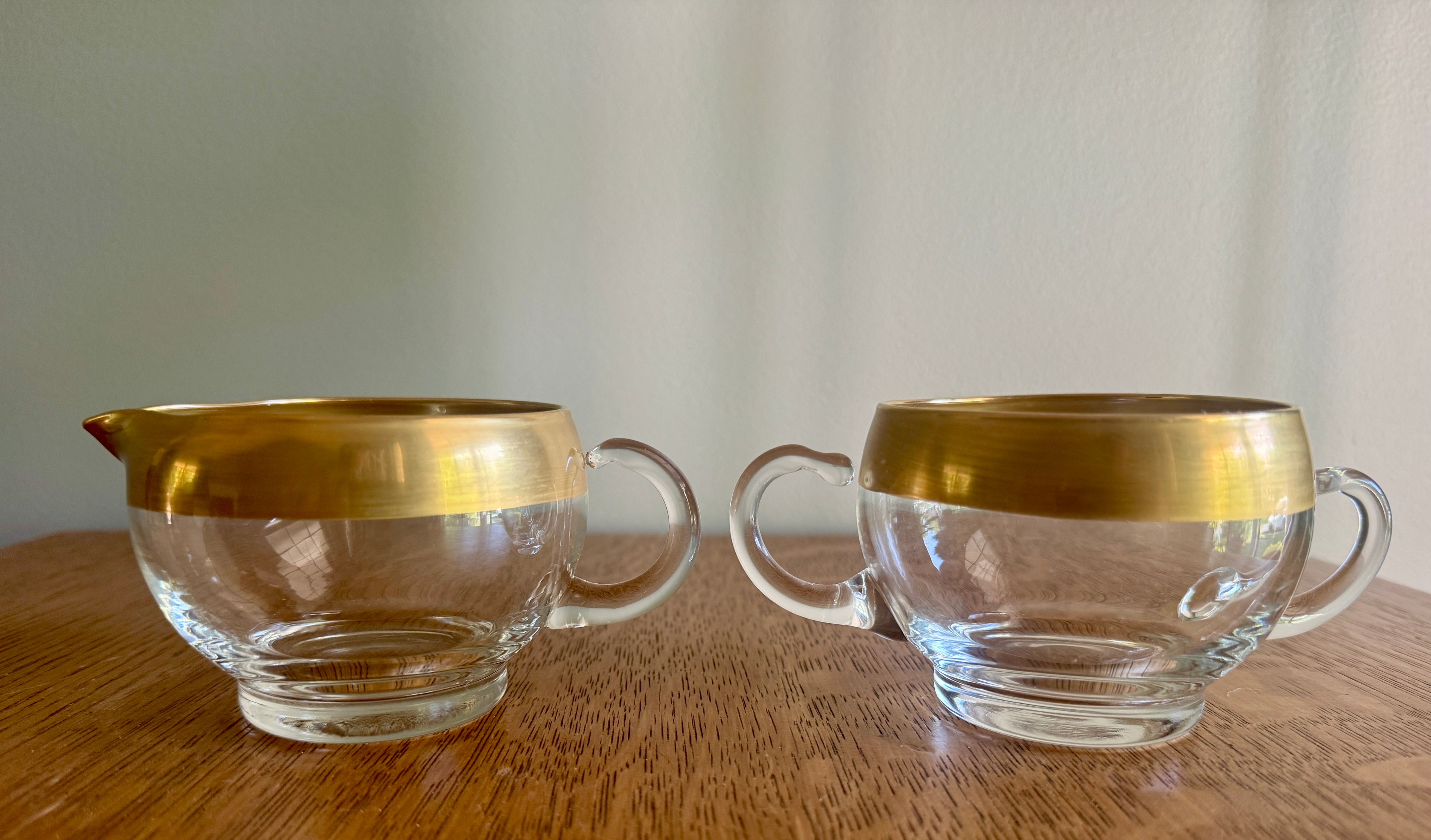 Vintage Dorothy Thorpe Style Glass Sugar Creamer Set ~ West Virginia Glass Midas Gold Band 60s MCM Creamer Set