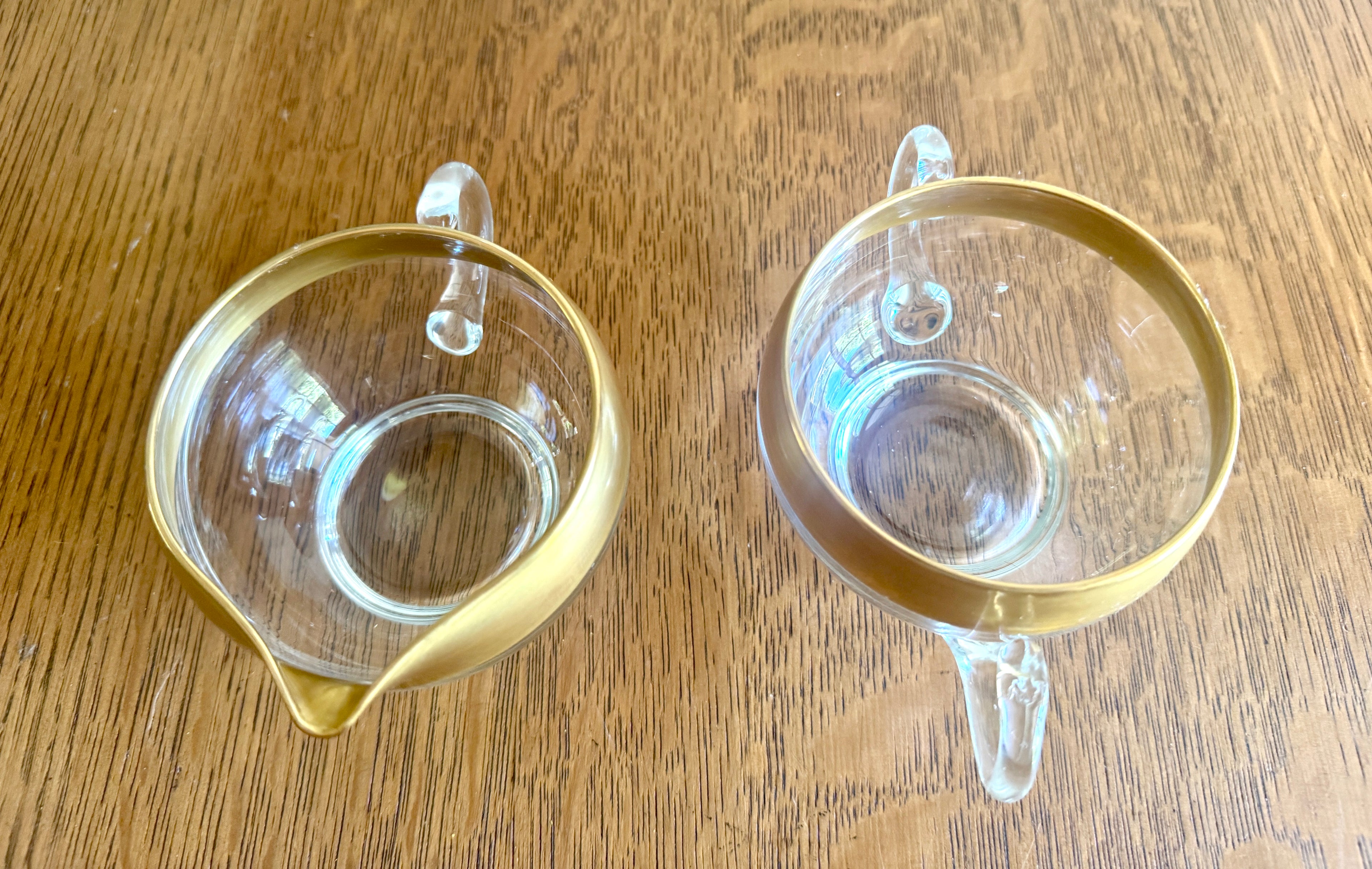 Vintage Dorothy Thorpe Style Glass Sugar Creamer Set ~ West Virginia Glass Midas Gold Band 60s MCM Creamer Set