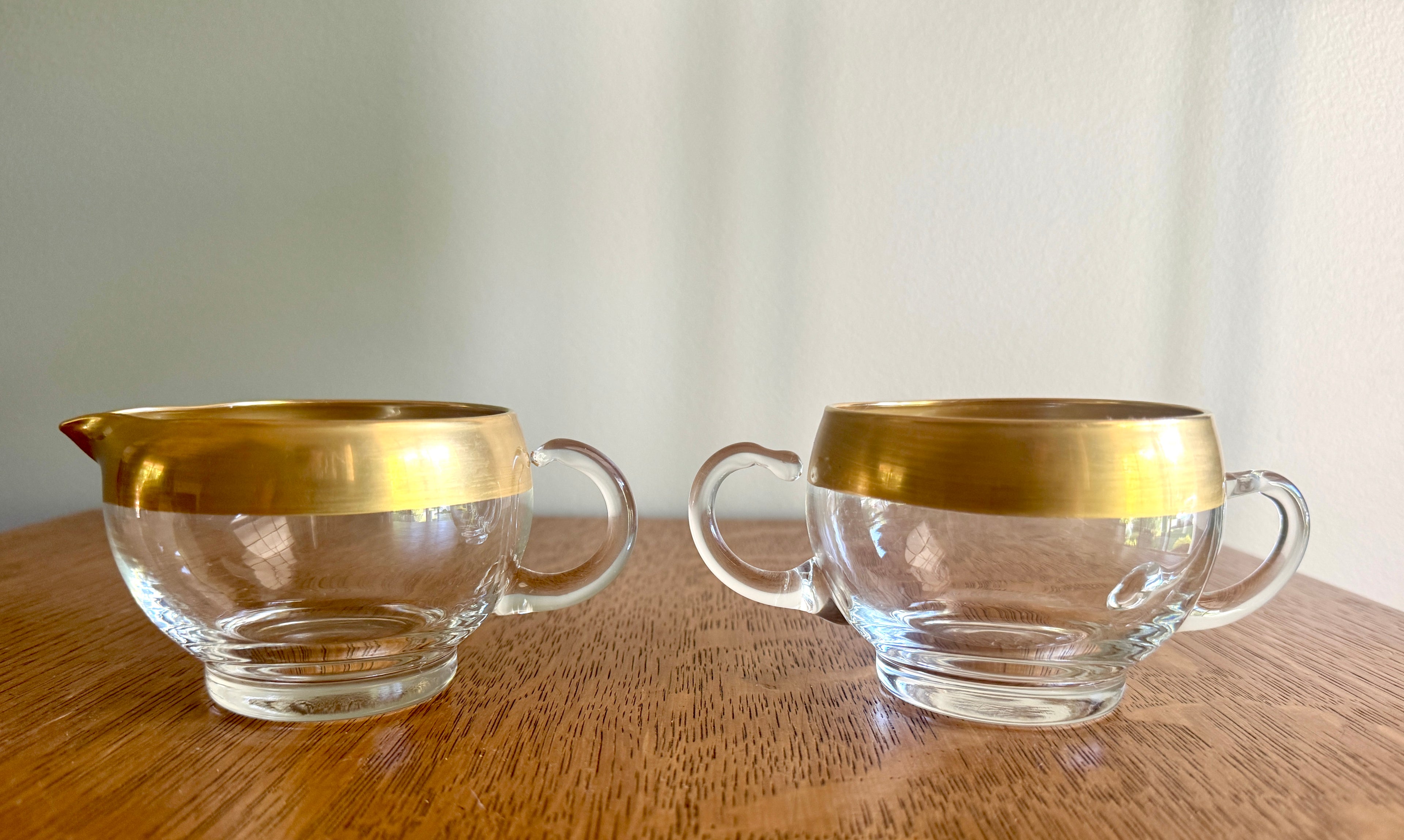 Vintage Dorothy Thorpe Style Glass Sugar Creamer Set ~ West Virginia Glass Midas Gold Band 60s MCM Creamer Set