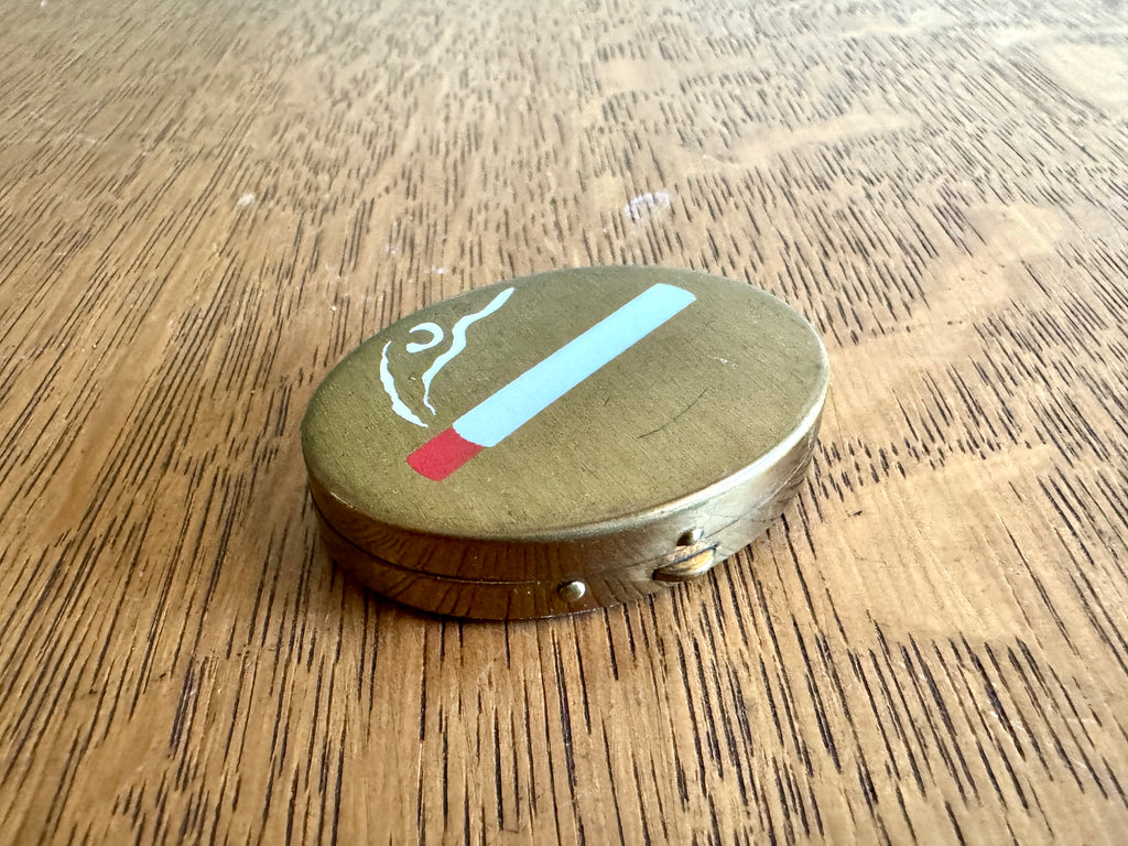 Vintage Frida Kahlo Style Portable Pocket Ashtray Hand Painted ~ 30's Brass Pocket Ashtray