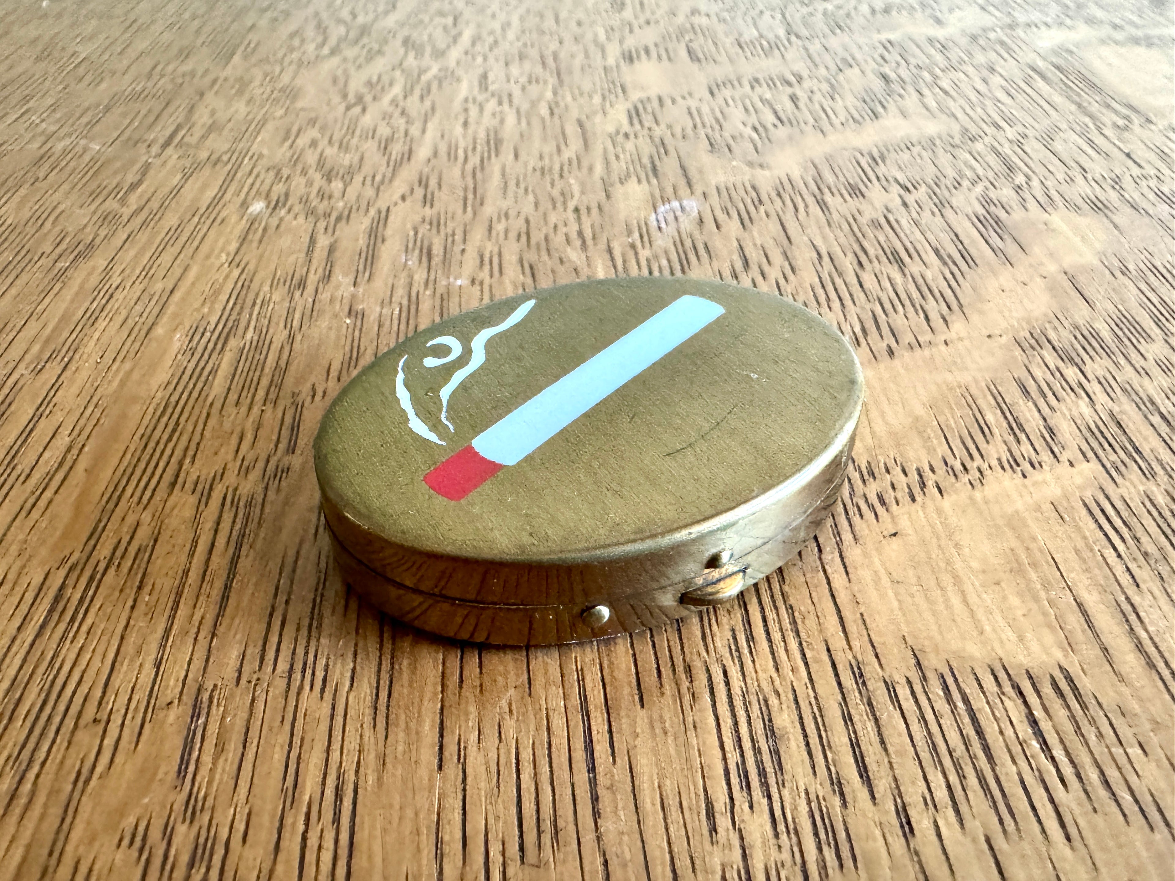 Vintage Frida Kahlo Style Portable Pocket Ashtray Hand Painted ~ 30's Brass Pocket Ashtray