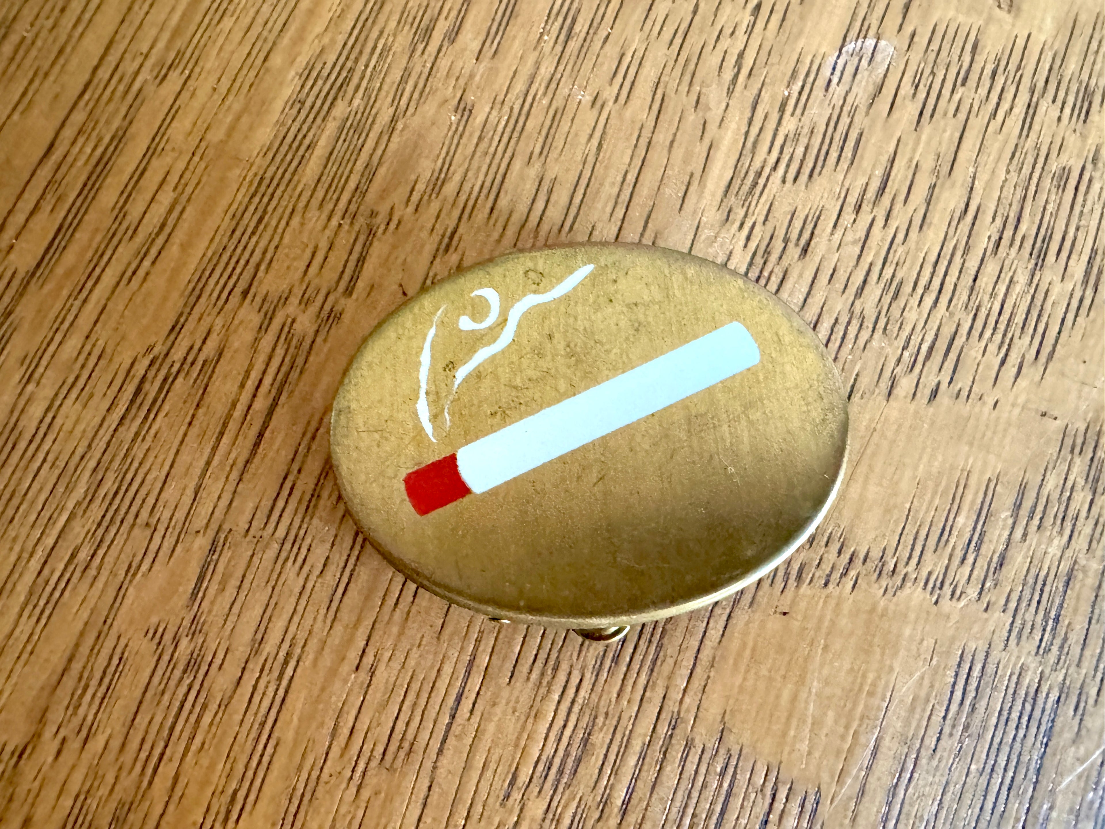 Vintage Frida Kahlo Style Portable Pocket Ashtray Hand Painted ~ 30's Brass Pocket Ashtray