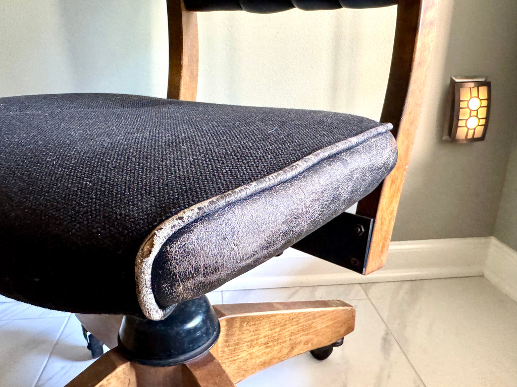 1960's Gunlocke Co Inc Leather and Wood Swivel Chair ~ Gunlocke Wooden Office Chair