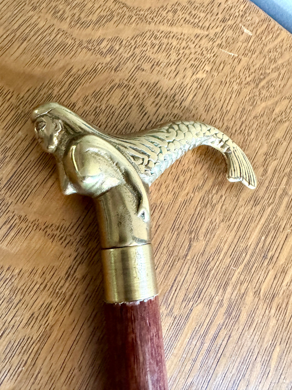Solid Brass Mermaid Head Cane Handle with Secret Compartment ~ Mermaid Top Section of Walking Cane