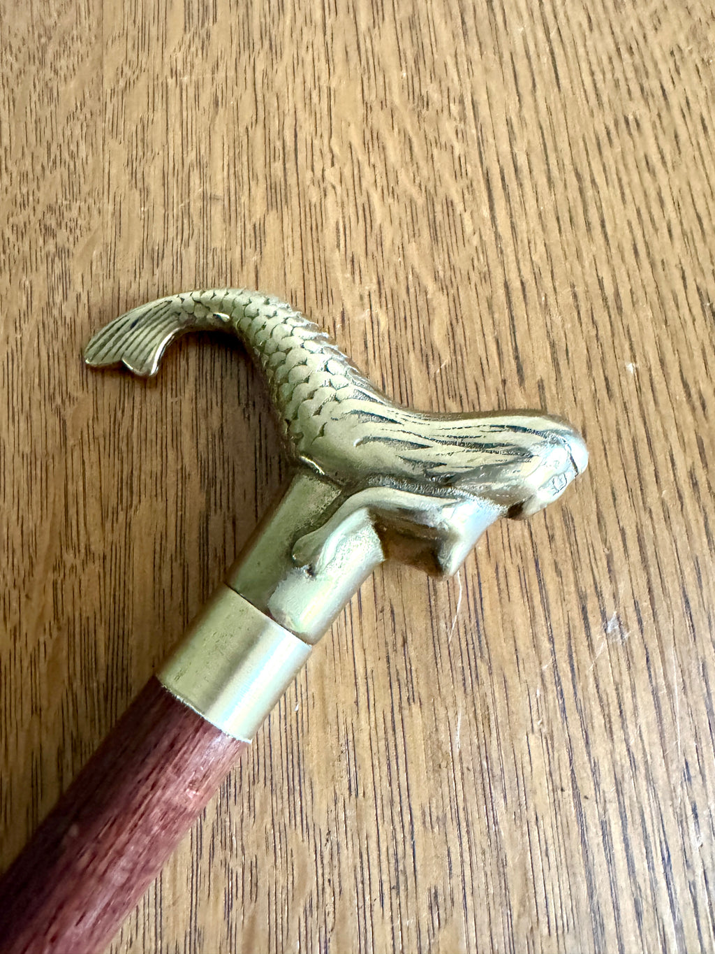 Solid Brass Mermaid Head Cane Handle with Secret Compartment ~ Mermaid Top Section of Walking Cane