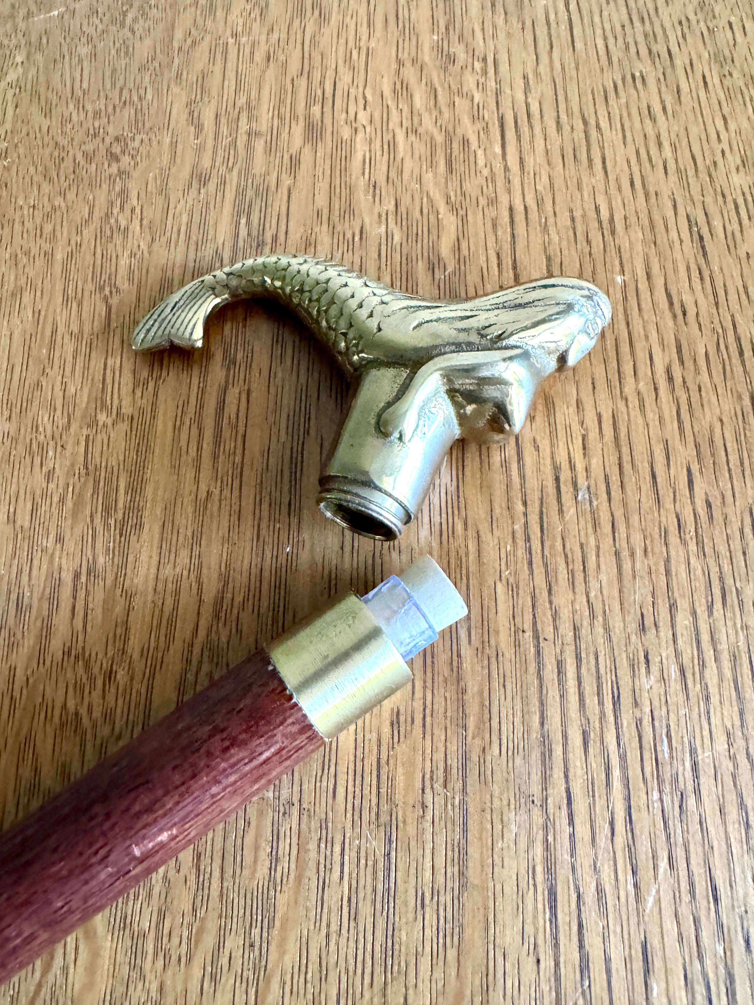 Solid Brass Mermaid Head Cane Handle with Secret Compartment ~ Mermaid Top Section of Walking Cane