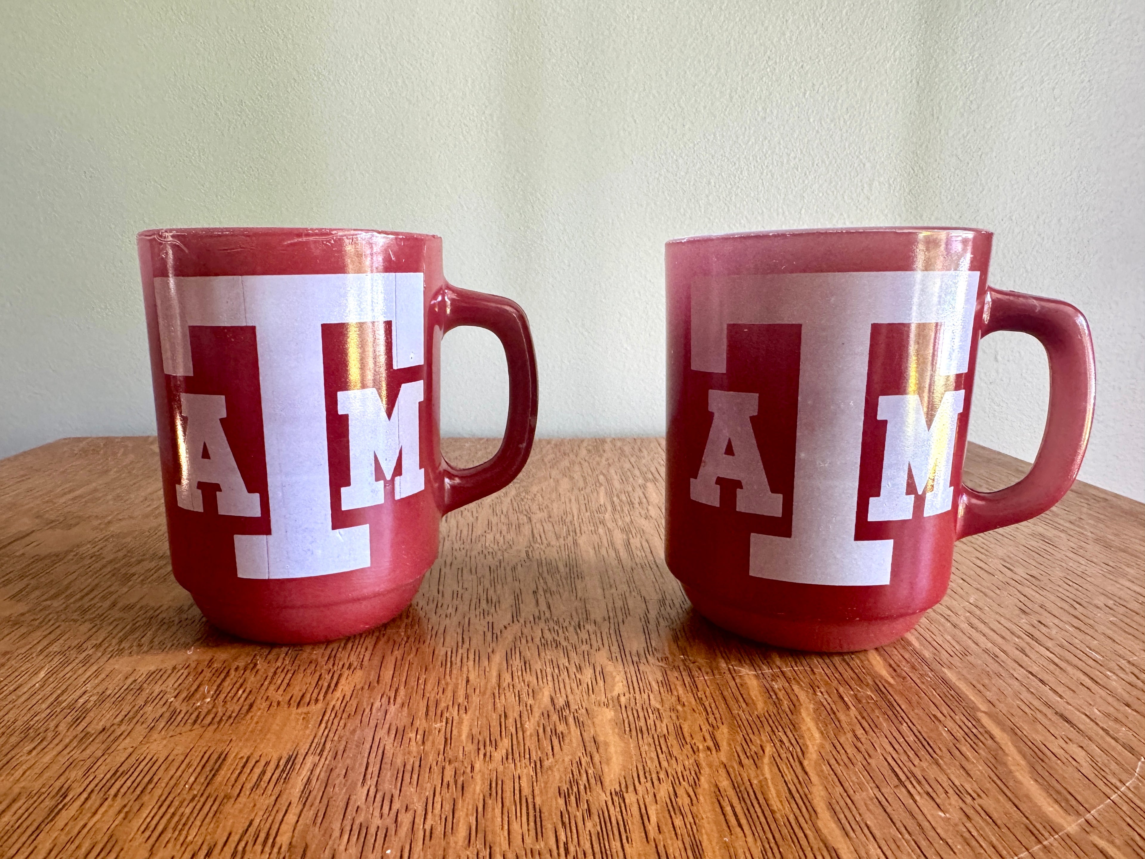 Vtg Anchor Hocking Texas A&M Glass Mugs ~ Fire King Texas A&M Maroon Coffee Cups