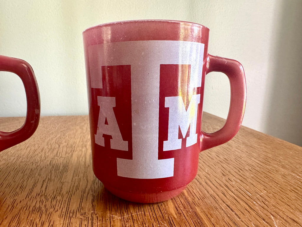 Vtg Anchor Hocking Texas A&M Glass Mugs ~ Fire King Texas A&M Maroon Coffee Cups