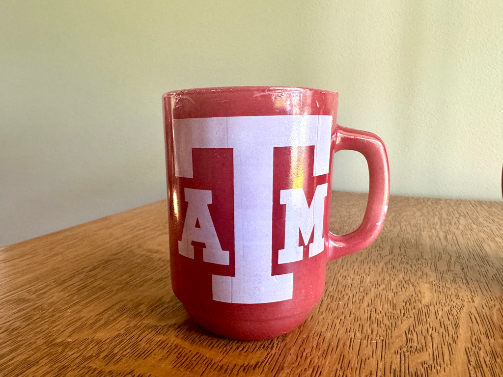 Vtg Anchor Hocking Texas A&M Glass Mugs ~ Fire King Texas A&M Maroon Coffee Cups
