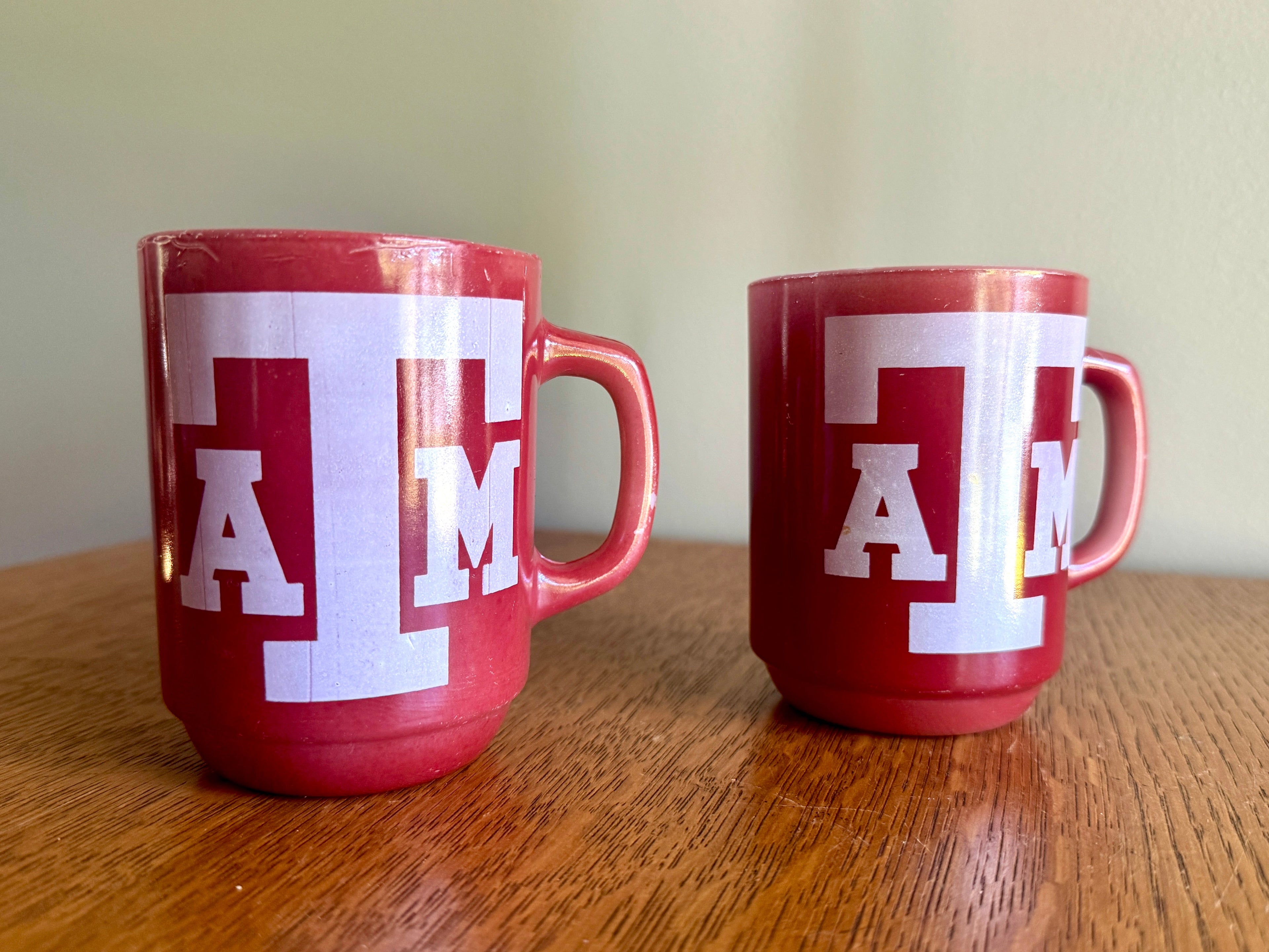 Vtg Anchor Hocking Texas A&M Glass Mugs ~ Fire King Texas A&M Maroon Coffee Cups