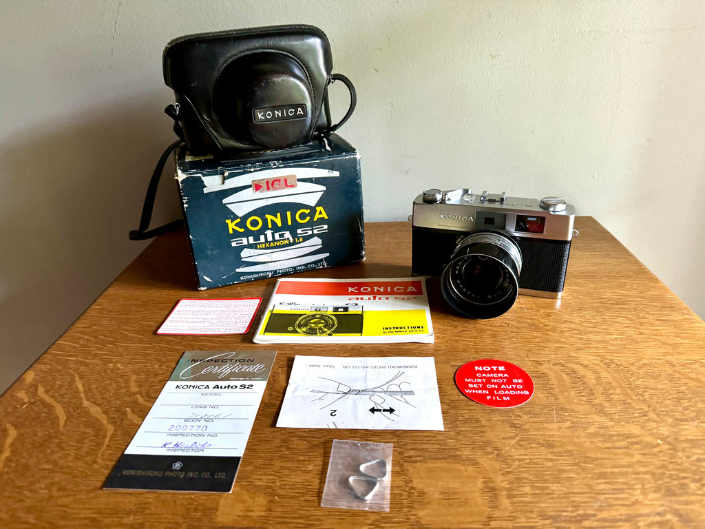 Vintage Konica Auto S2 35mm Camera | Konica Auto S2 Camera With Hexanon Lens Konica Auto S2 Japan 35MM Film Camera With Case in Original Box