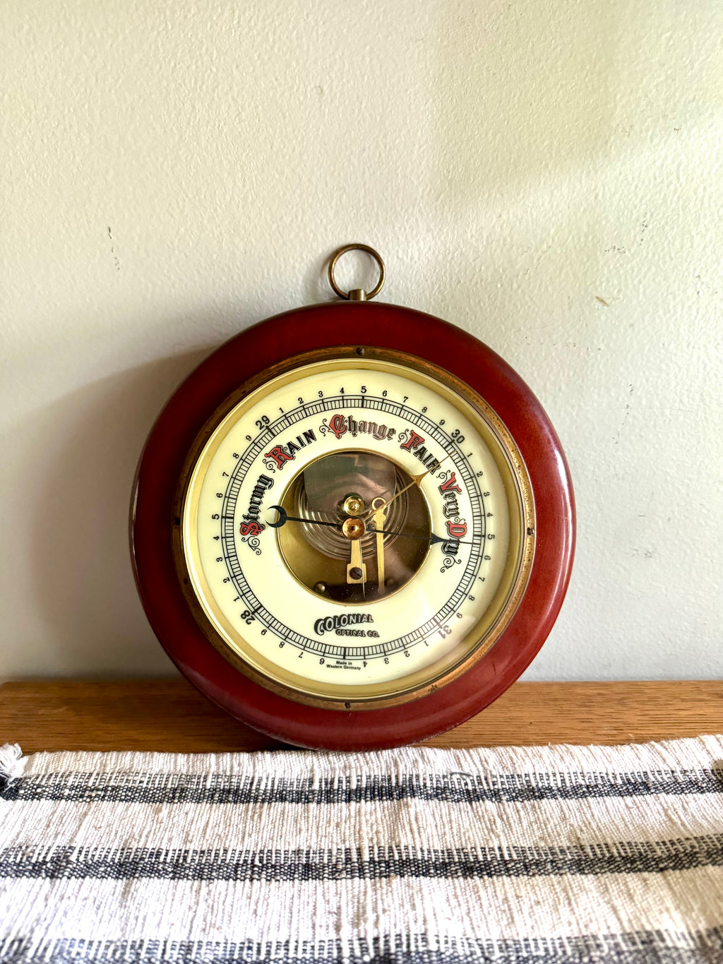 Vintage SFV Huger Barometer | West Germany Mahogany and Brass Barometer | Colonial Optical Co. Round Barometer | W.German Weather Instrument