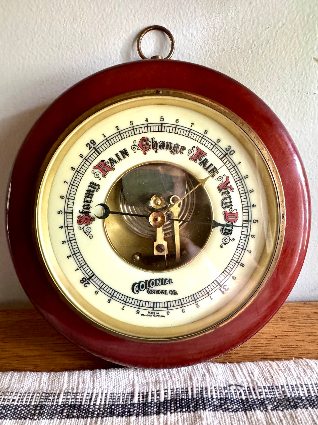 Vintage SFV Huger Barometer | West Germany Mahogany and Brass Barometer | Colonial Optical Co. Round Barometer | W.German Weather Instrument