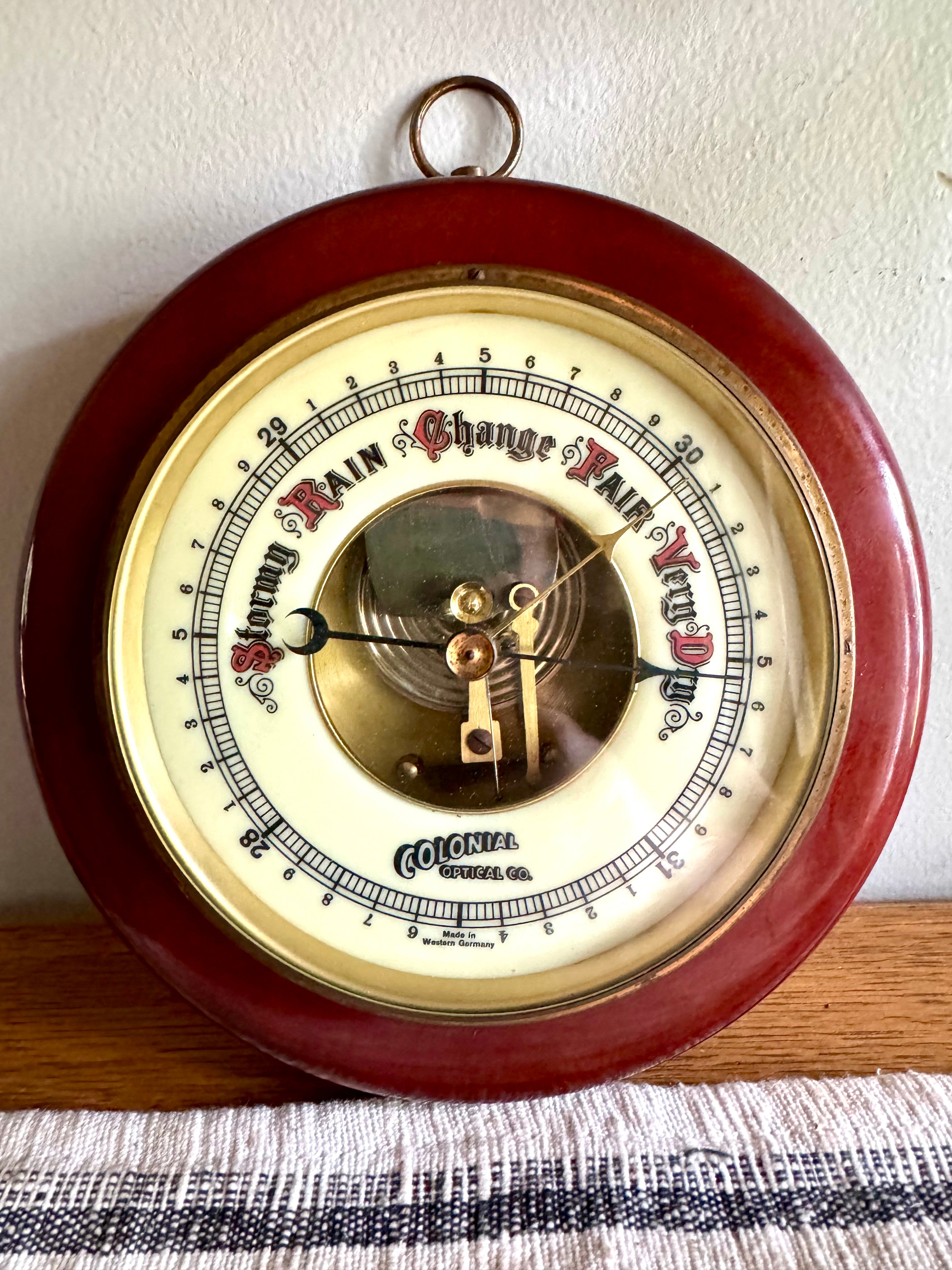 Vintage SFV Huger Barometer | West Germany Mahogany and Brass Barometer | Colonial Optical Co. Round Barometer | W.German Weather Instrument