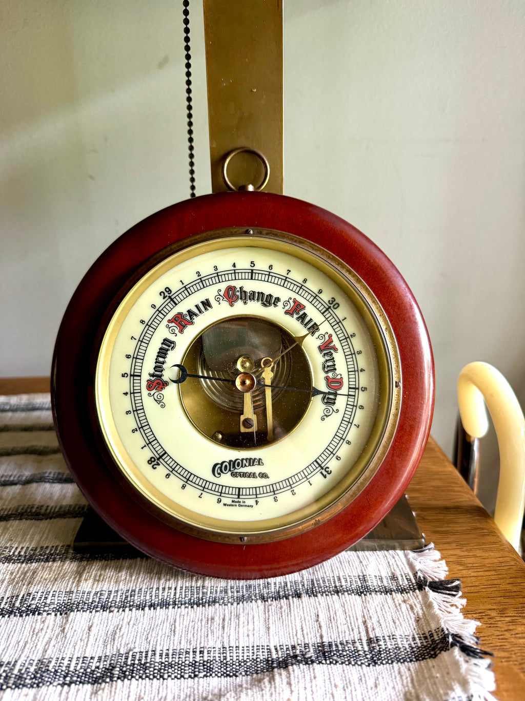 Vintage SFV Huger Barometer | West Germany Mahogany and Brass Barometer | Colonial Optical Co. Round Barometer | W.German Weather Instrument