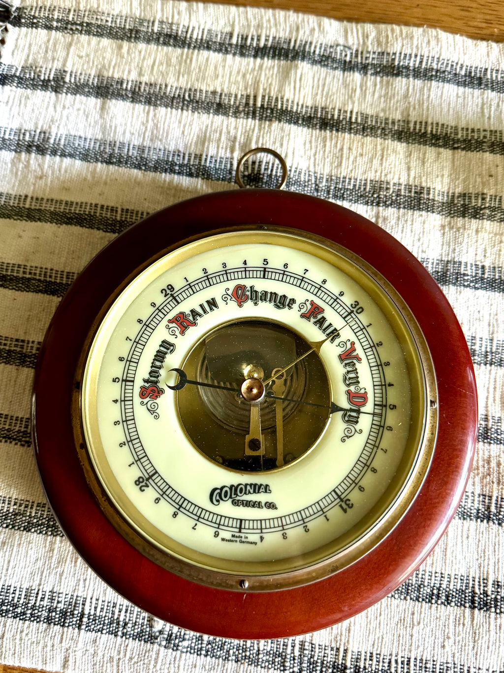 Vintage SFV Huger Barometer | West Germany Mahogany and Brass Barometer | Colonial Optical Co. Round Barometer | W.German Weather Instrument