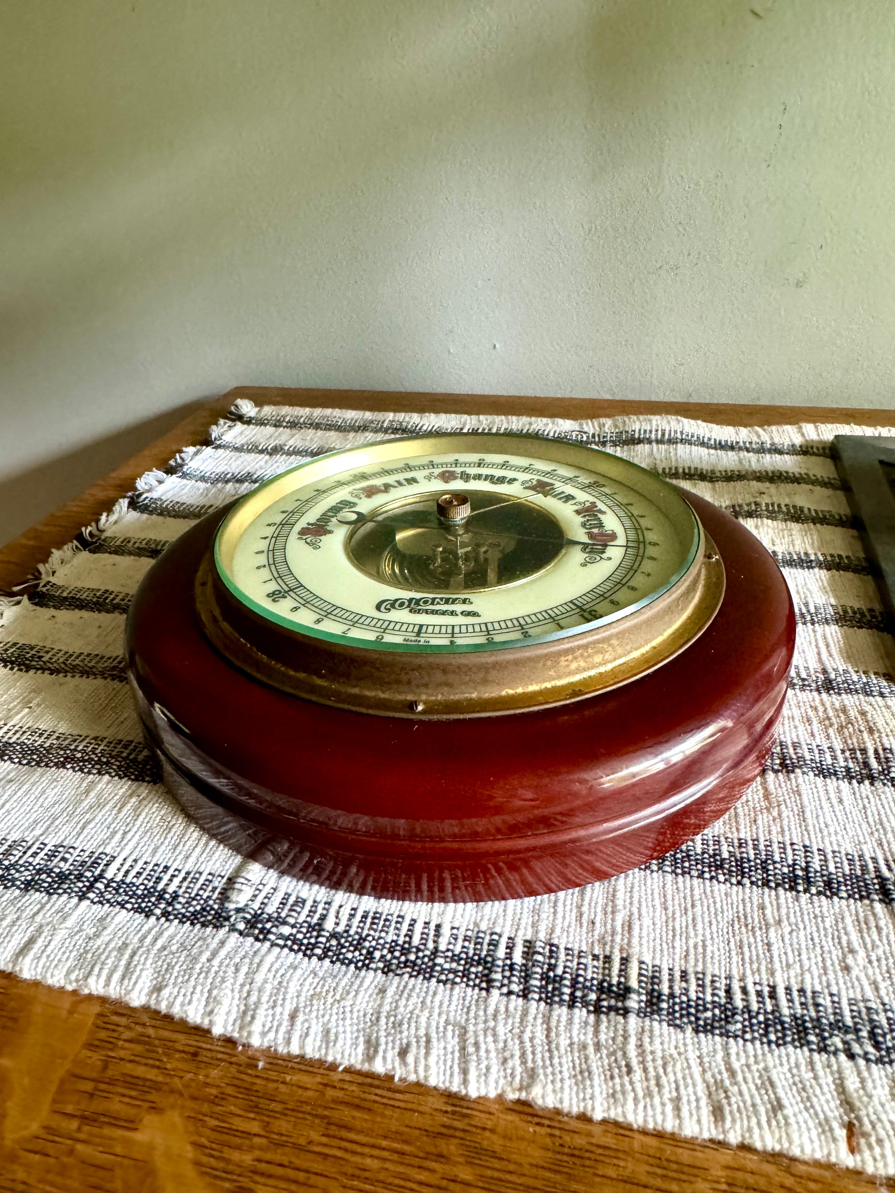 Vintage SFV Huger Barometer | West Germany Mahogany and Brass Barometer | Colonial Optical Co. Round Barometer | W.German Weather Instrument