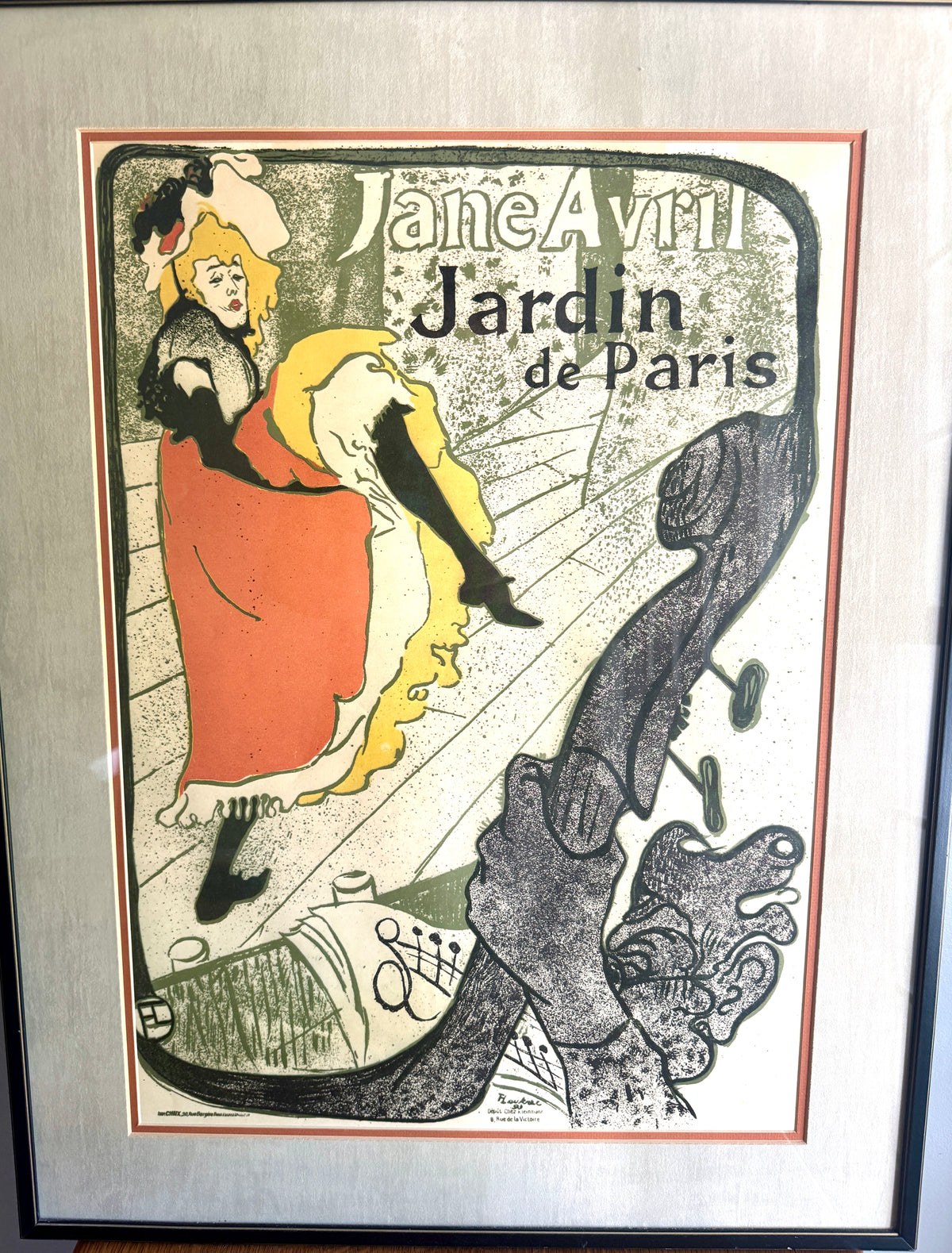 Henri de Toulouse Lautrec Jane Avril Jardin de Paris Framed and Matted Lithograph ~ 18" x 25" Print
