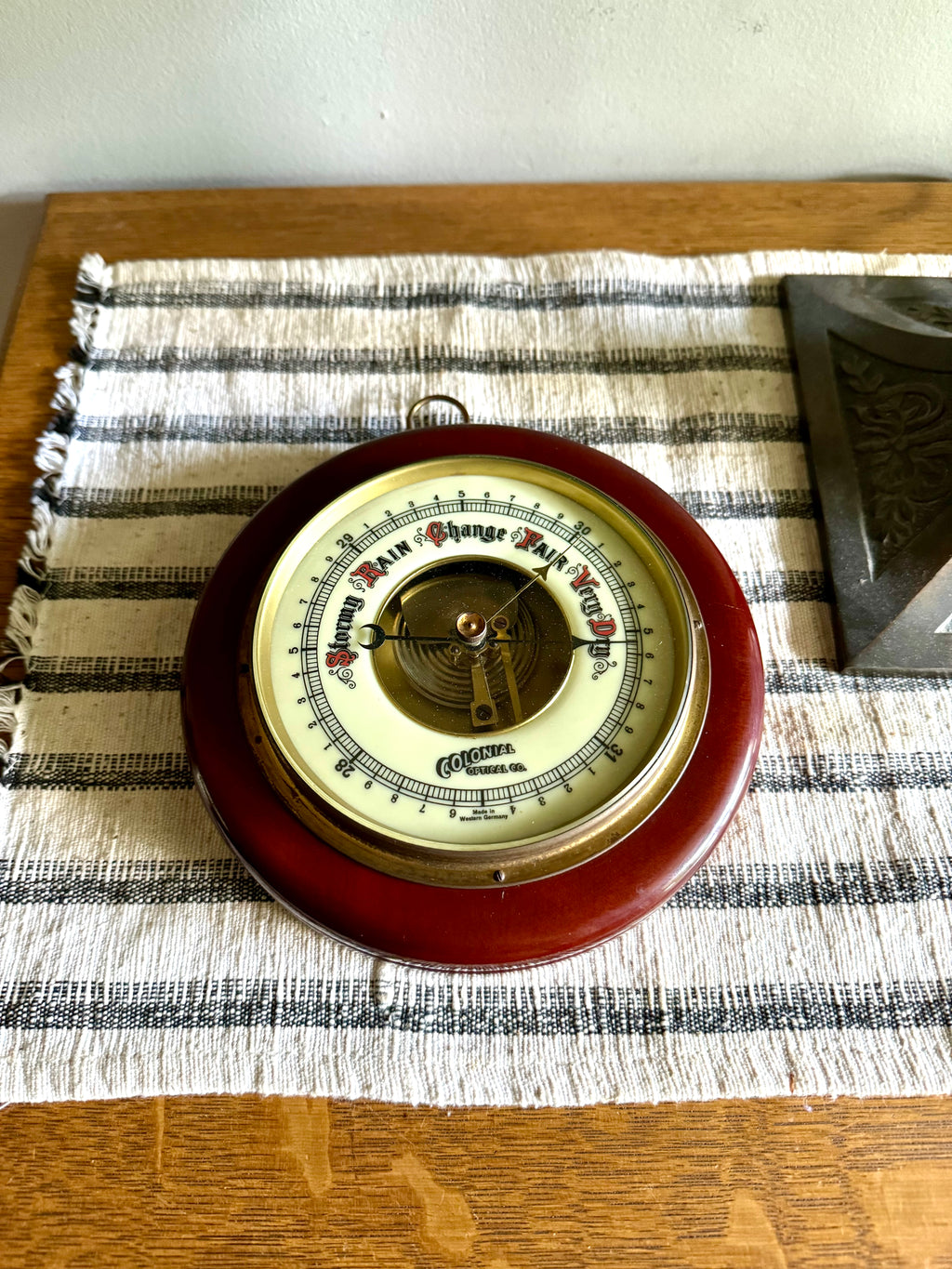 Vintage SFV Huger Barometer | West Germany Mahogany and Brass Barometer | Colonial Optical Co. Round Barometer | W.German Weather Instrument
