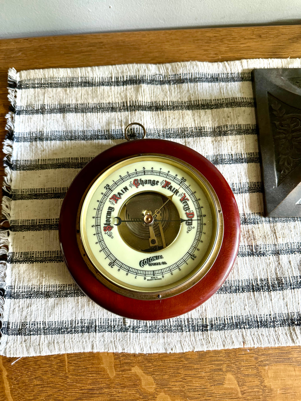Vintage SFV Huger Barometer | West Germany Mahogany and Brass Barometer | Colonial Optical Co. Round Barometer | W.German Weather Instrument