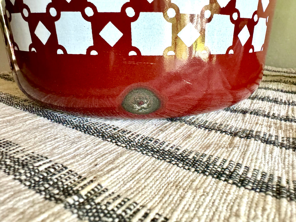 Vintage Japy Freres Brown Enamel Pot | Made in France Enamel Pot 20CM | Vintage Brown Enamel Stew Pot | Brown and White Block Pattern Pot