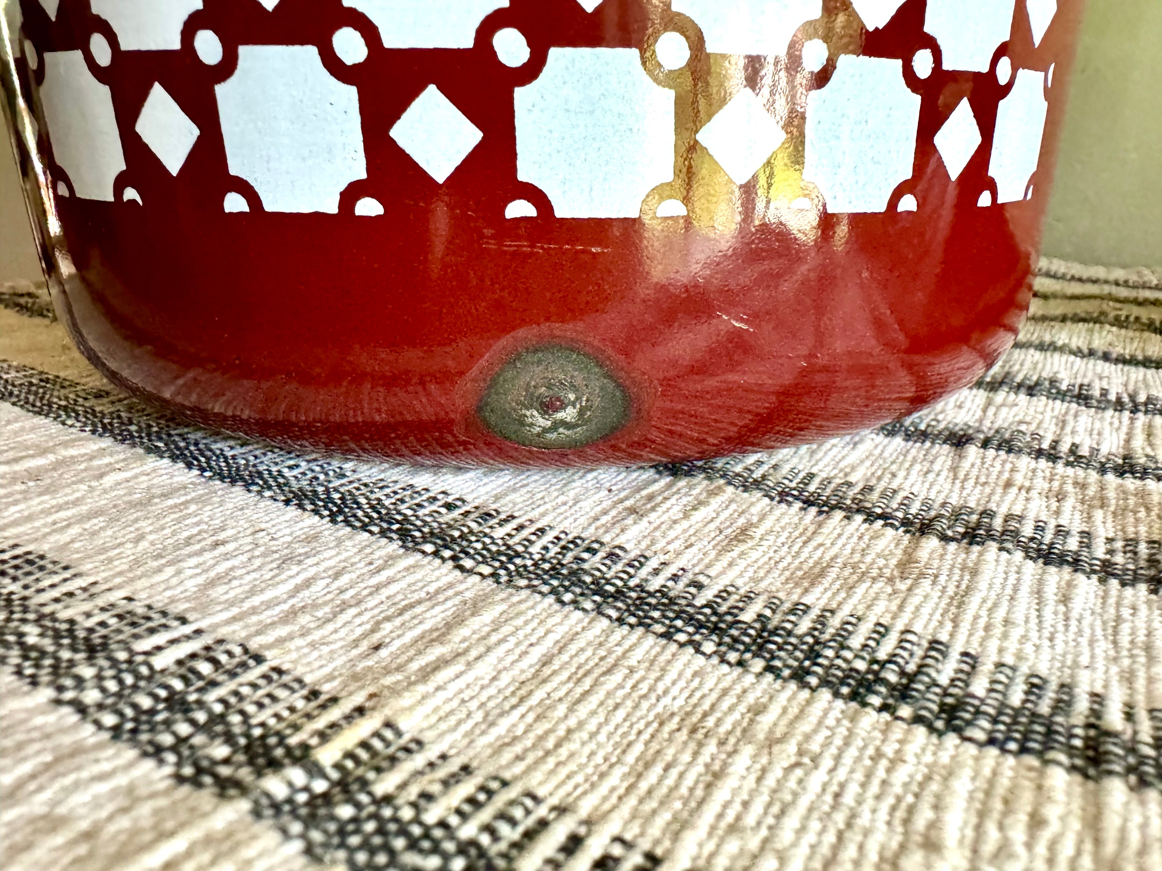 Vintage Japy Freres Brown Enamel Pot | Made in France Enamel Pot 20CM | Vintage Brown Enamel Stew Pot | Brown and White Block Pattern Pot